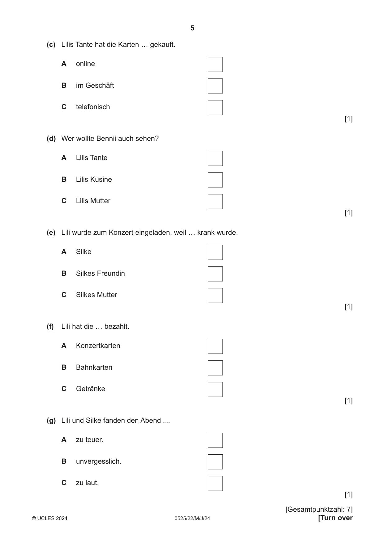 Cambridge IGCSE German - Foreign Language 0525 2024 May/June Paper 2 · Variant 2 question paper, page 5 of 12