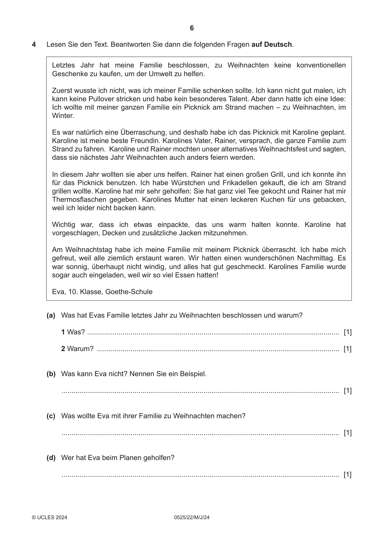 Cambridge IGCSE German - Foreign Language 0525 2024 May/June Paper 2 · Variant 2 question paper, page 6 of 12