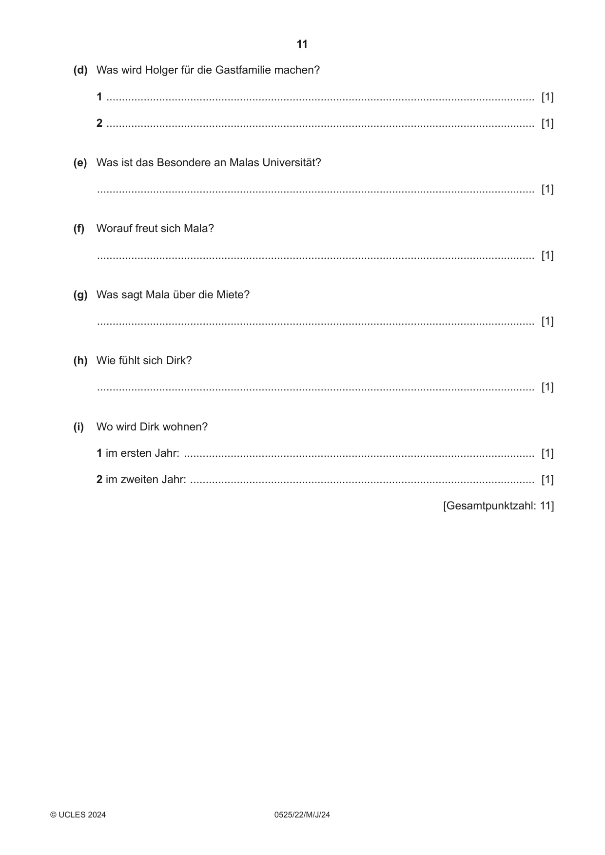 Cambridge IGCSE German - Foreign Language 0525 2024 May/June Paper 2 · Variant 2 question paper, page 11 of 12
