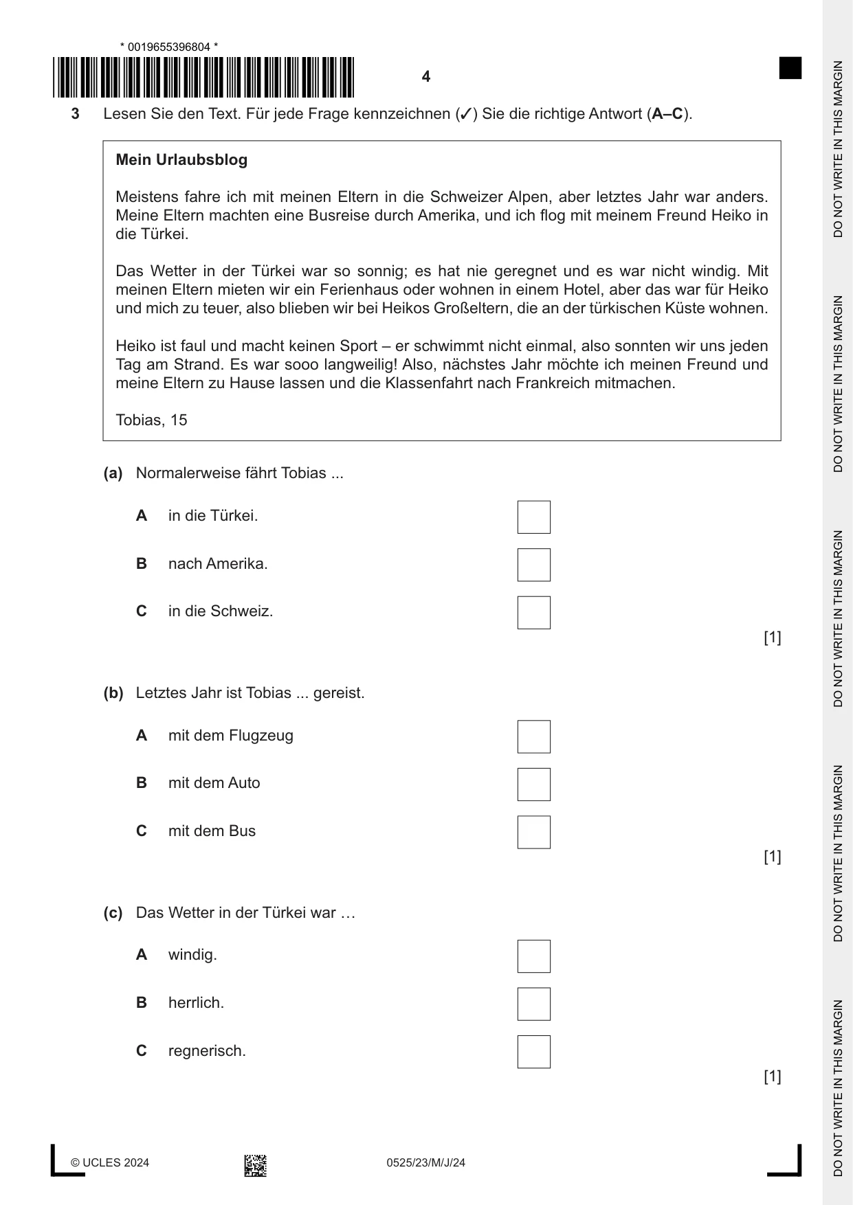 Cambridge IGCSE German - Foreign Language 0525 2024 May/June Paper 2 · Variant 3 question paper, page 4 of 12