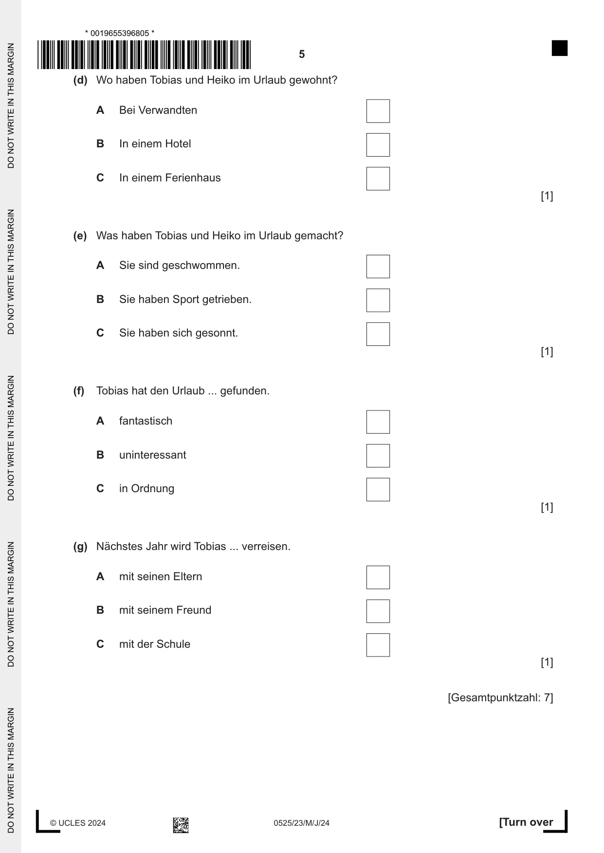 Cambridge IGCSE German - Foreign Language 0525 2024 May/June Paper 2 · Variant 3 question paper, page 5 of 12