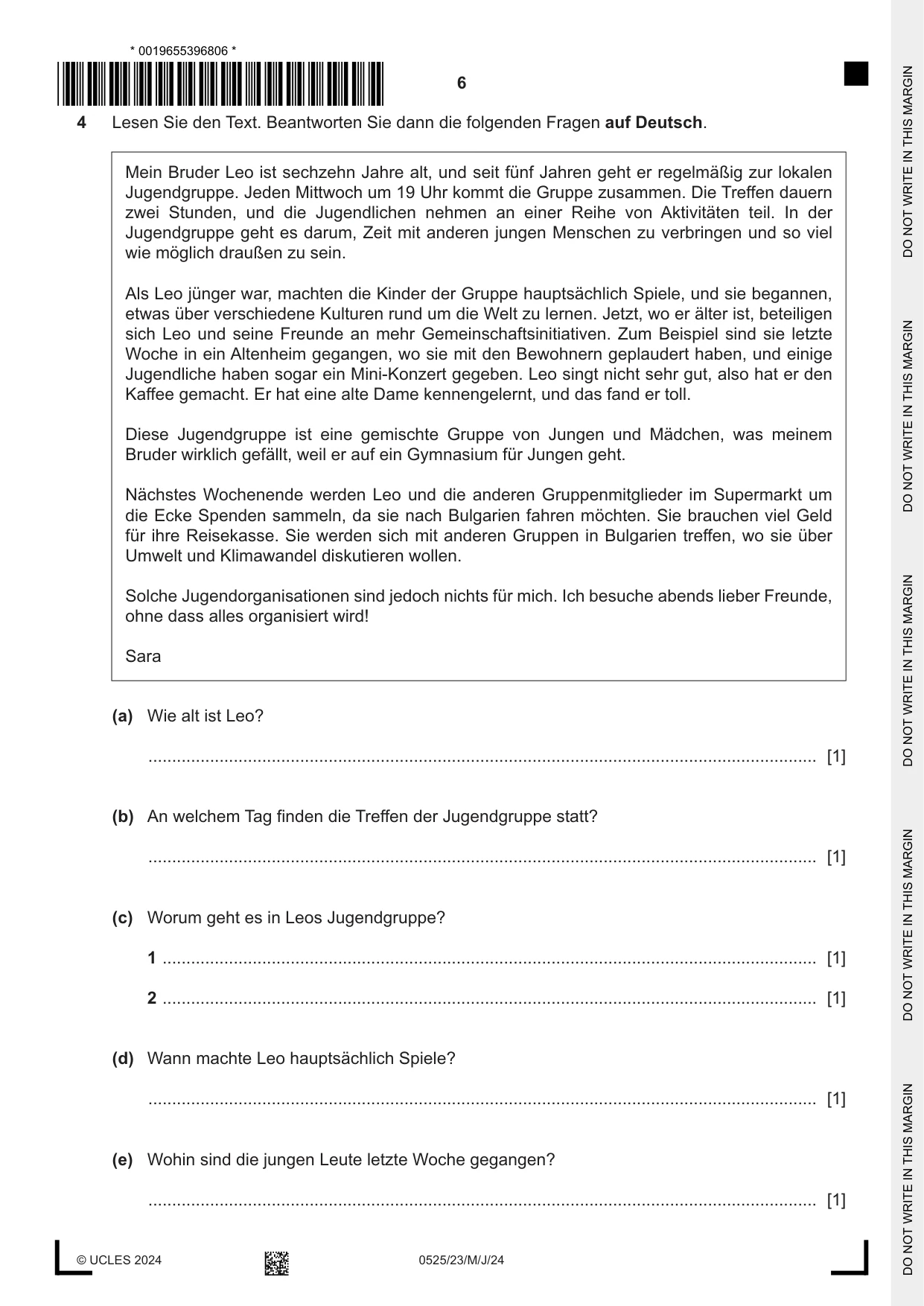 Cambridge IGCSE German - Foreign Language 0525 2024 May/June Paper 2 · Variant 3 question paper, page 6 of 12