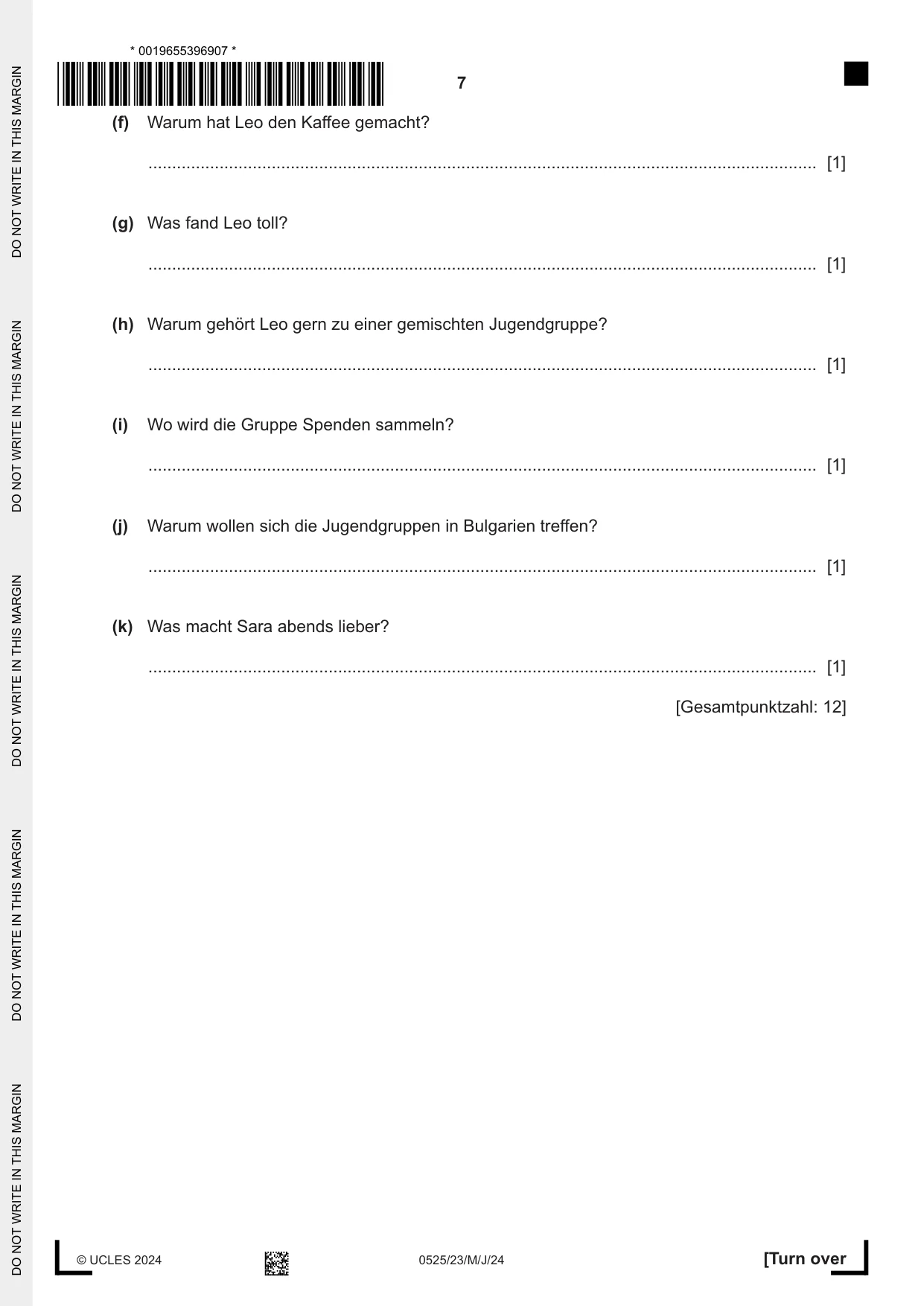 Cambridge IGCSE German - Foreign Language 0525 2024 May/June Paper 2 · Variant 3 question paper, page 7 of 12