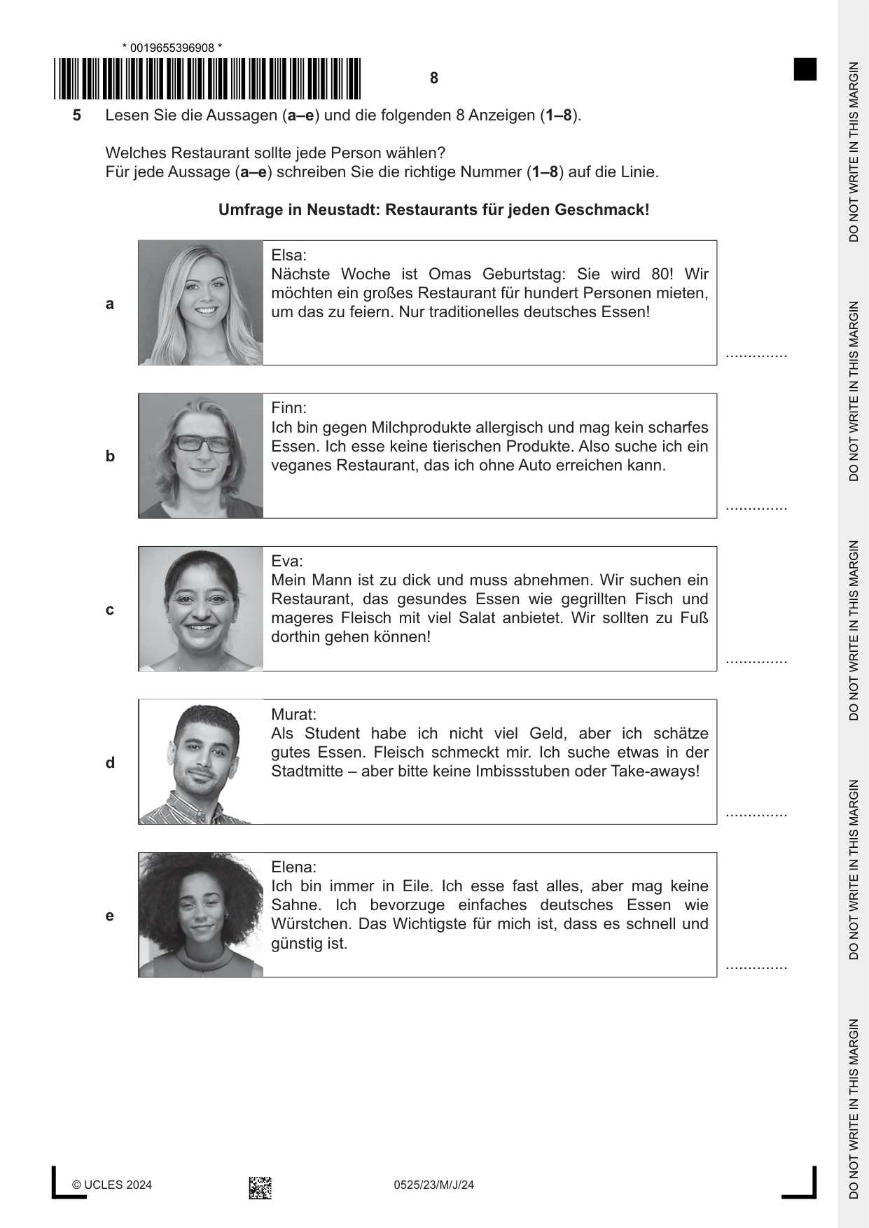 Cambridge IGCSE German - Foreign Language 0525 2024 May/June Paper 2 · Variant 3 question paper, page 8 of 12