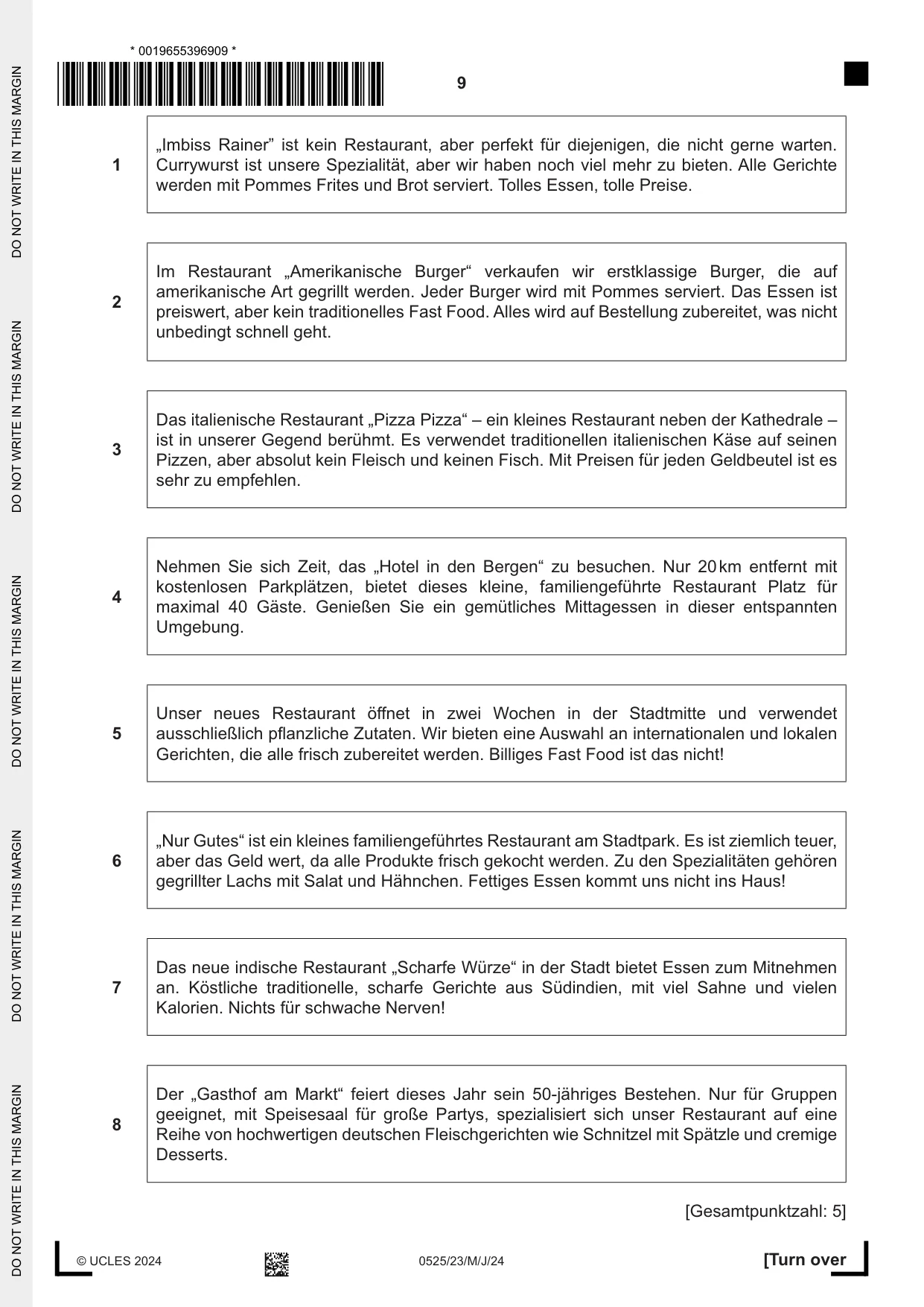 Cambridge IGCSE German - Foreign Language 0525 2024 May/June Paper 2 · Variant 3 question paper, page 9 of 12