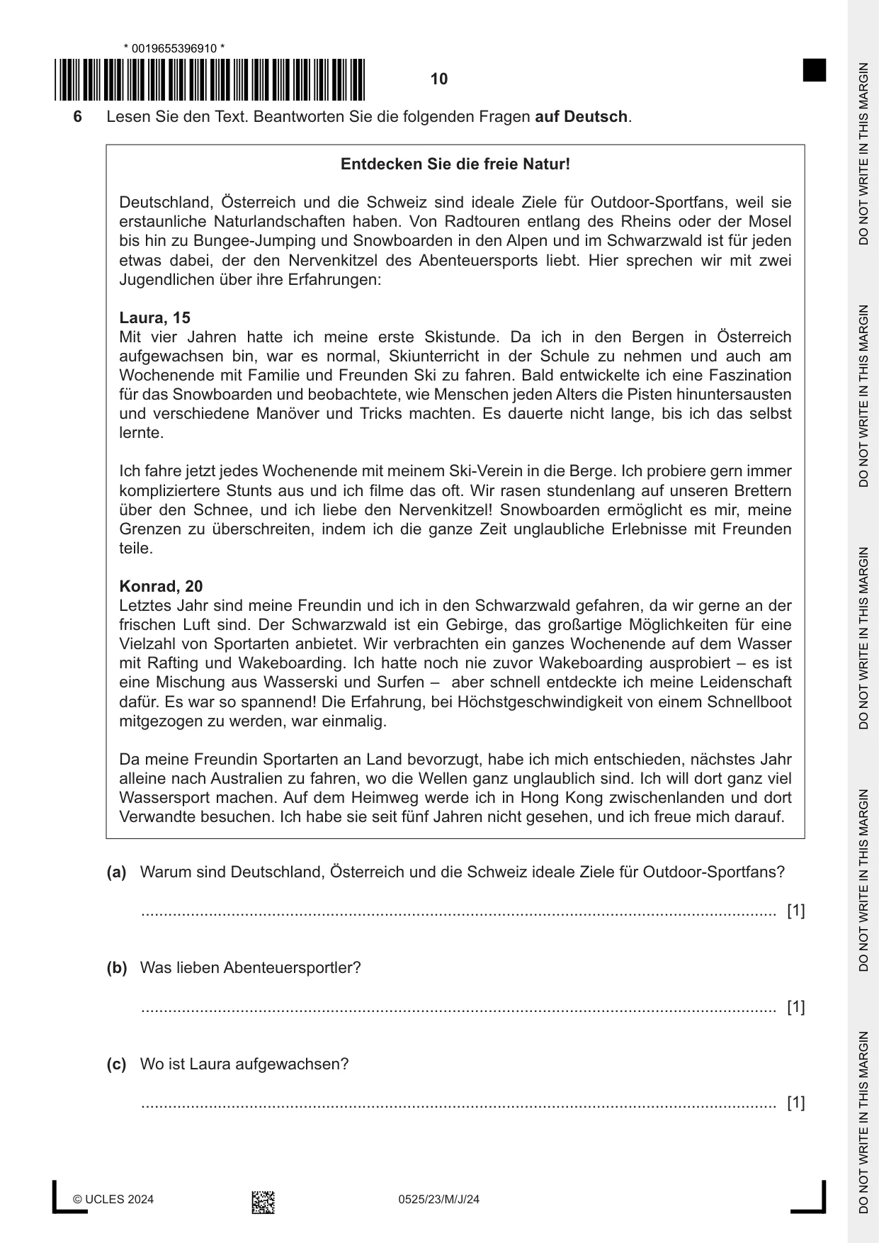 Cambridge IGCSE German - Foreign Language 0525 2024 May/June Paper 2 · Variant 3 question paper, page 10 of 12