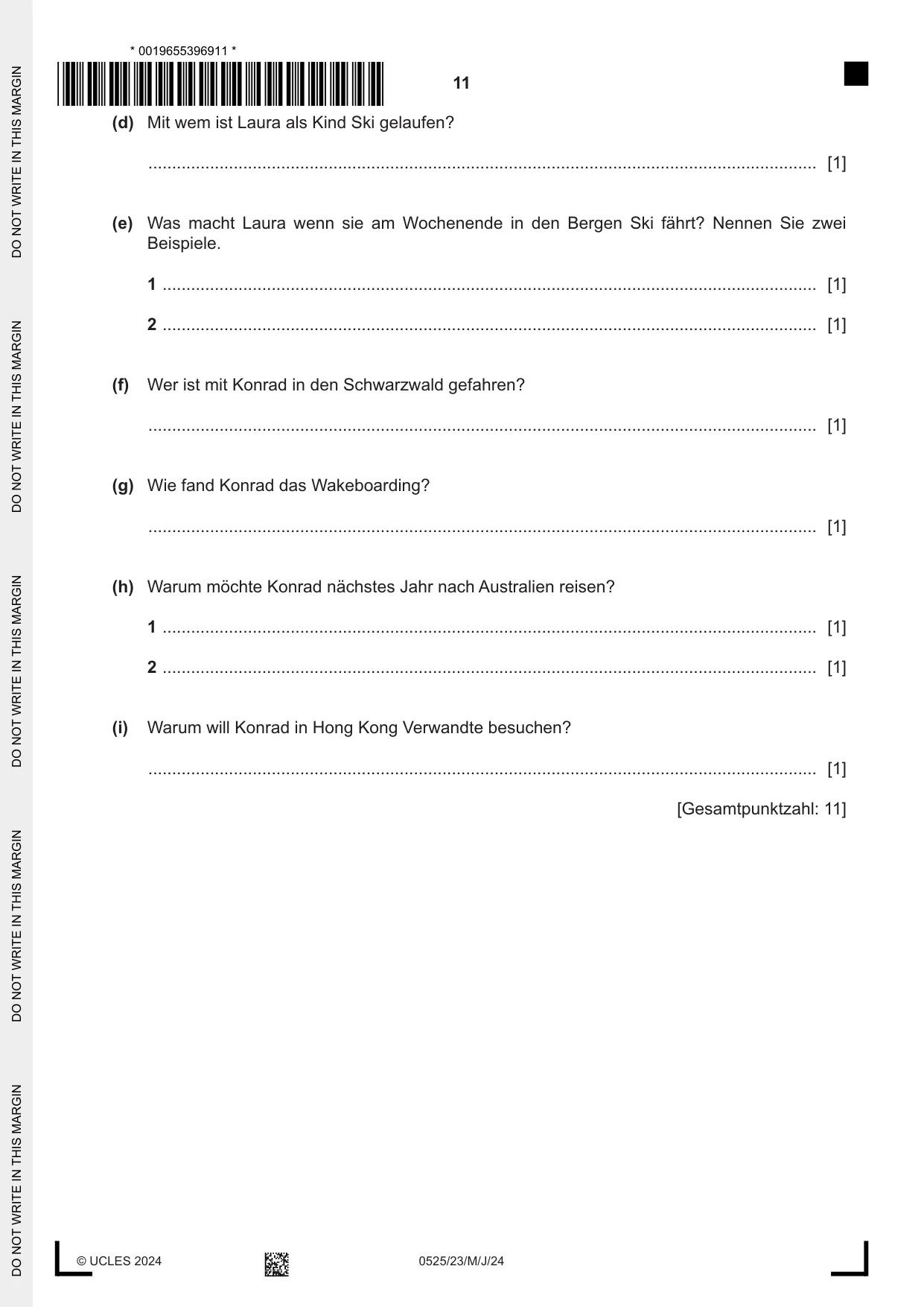 Cambridge IGCSE German - Foreign Language 0525 2024 May/June Paper 2 · Variant 3 question paper, page 11 of 12