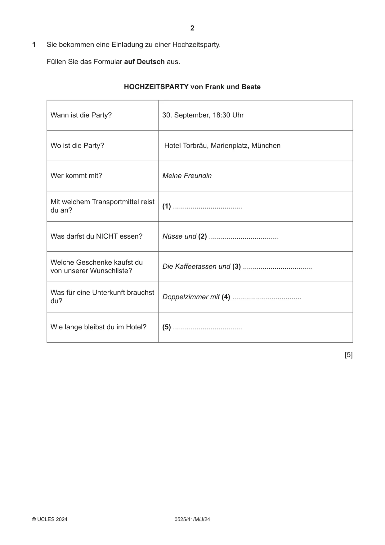 Cambridge IGCSE German - Foreign Language 0525 2024 May/June Paper 4 · Variant 1 question paper, page 2 of 8