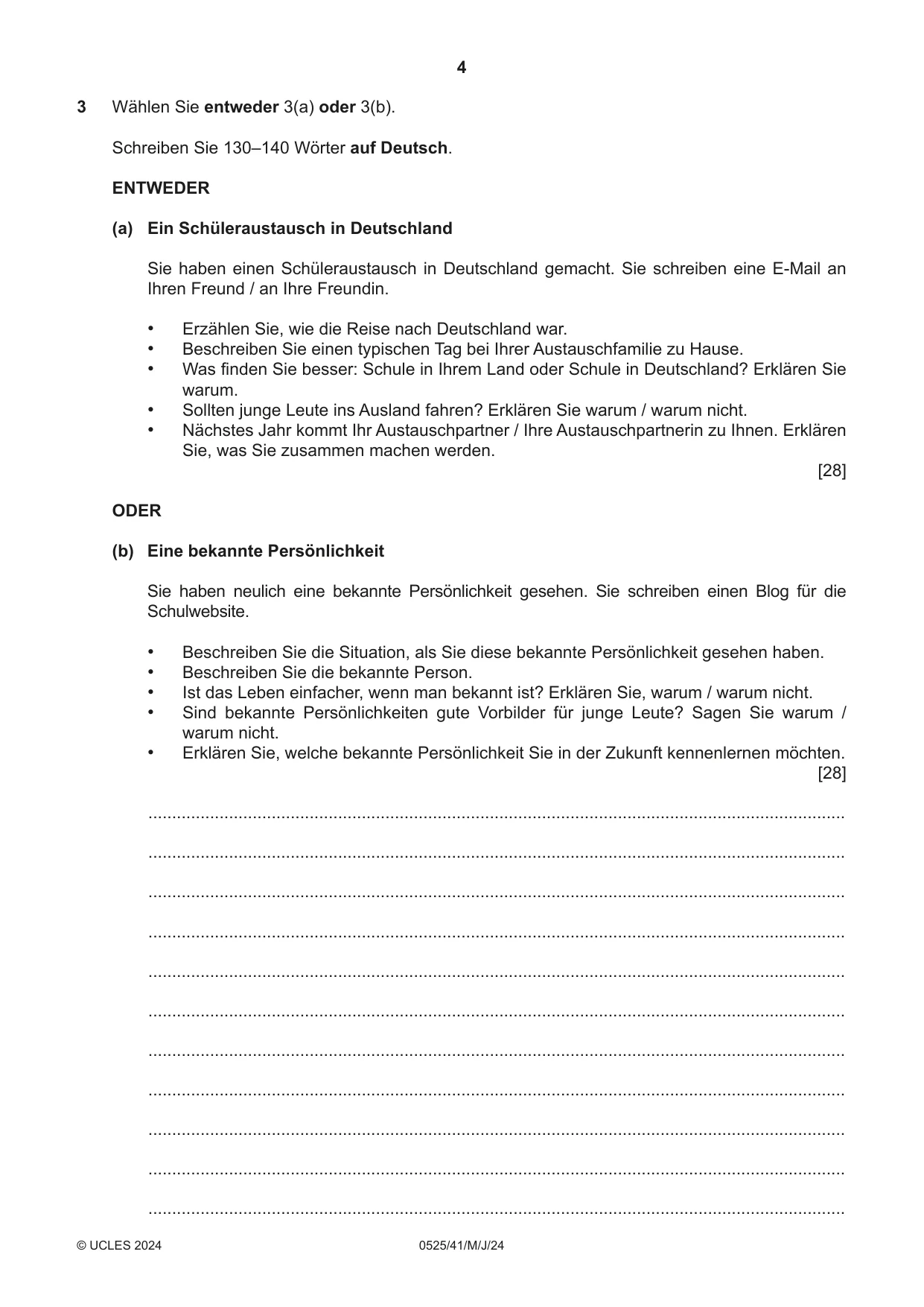 Cambridge IGCSE German - Foreign Language 0525 2024 May/June Paper 4 · Variant 1 question paper, page 4 of 8