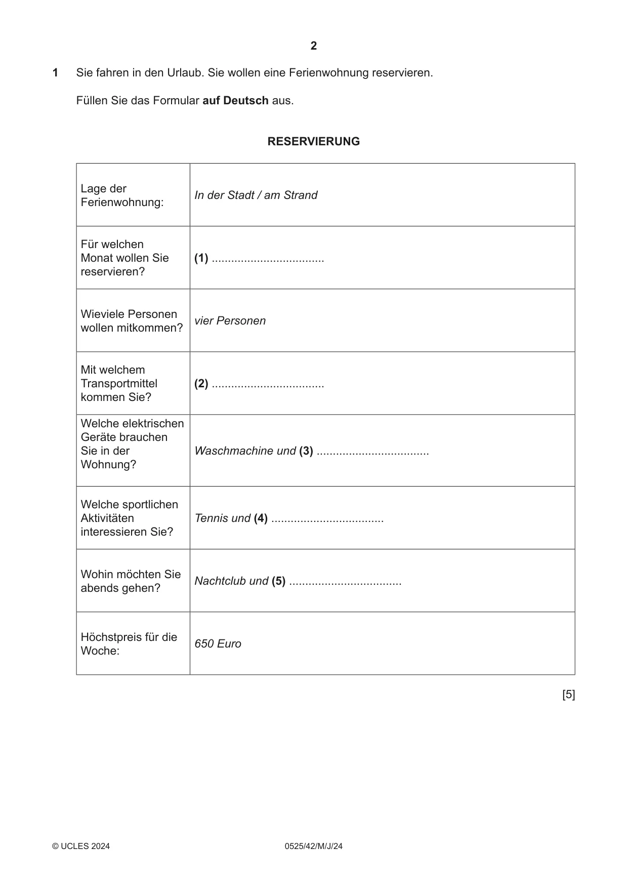 Cambridge IGCSE German - Foreign Language 0525 2024 May/June Paper 4 · Variant 2 question paper, page 2 of 8