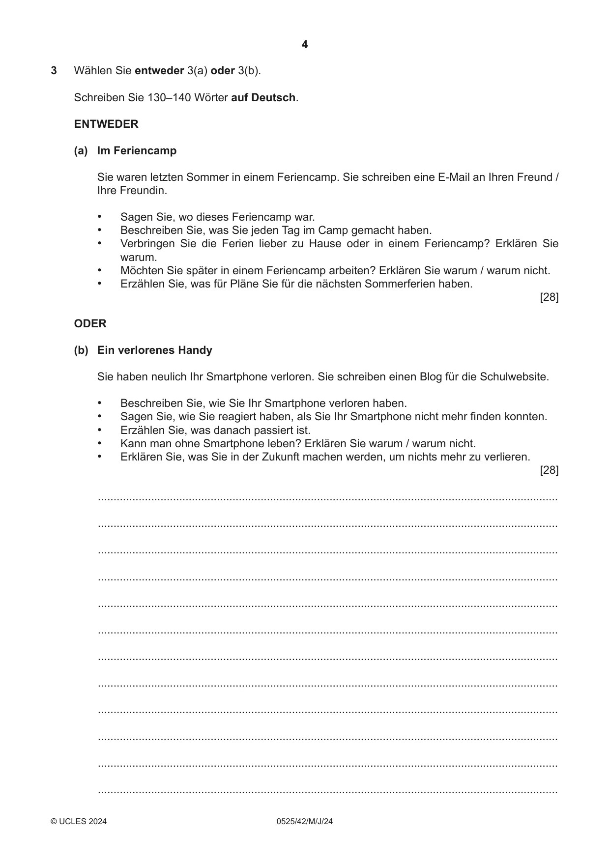 Cambridge IGCSE German - Foreign Language 0525 2024 May/June Paper 4 · Variant 2 question paper, page 4 of 8