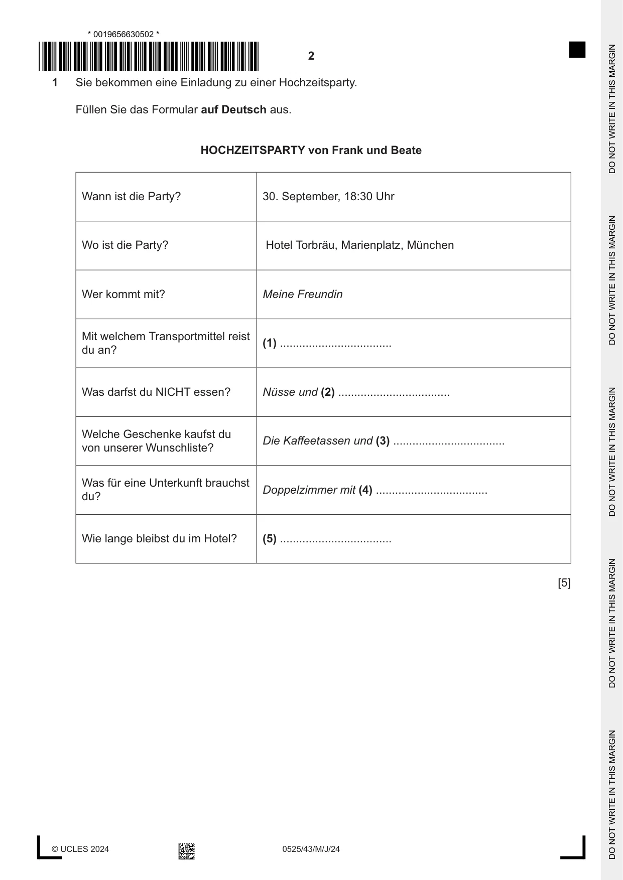Cambridge IGCSE German - Foreign Language 0525 2024 May/June Paper 4 · Variant 3 question paper, page 2 of 8