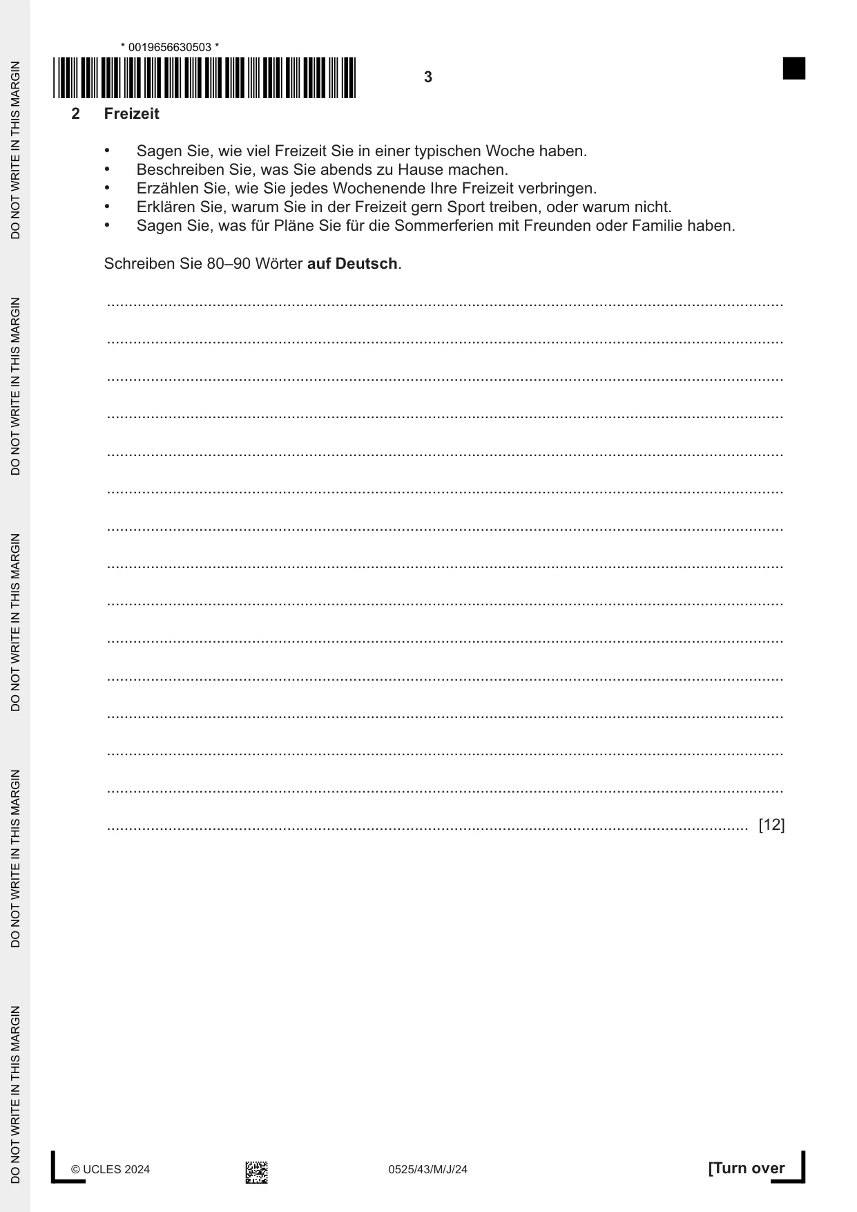 Cambridge IGCSE German - Foreign Language 0525 2024 May/June Paper 4 · Variant 3 question paper, page 3 of 8