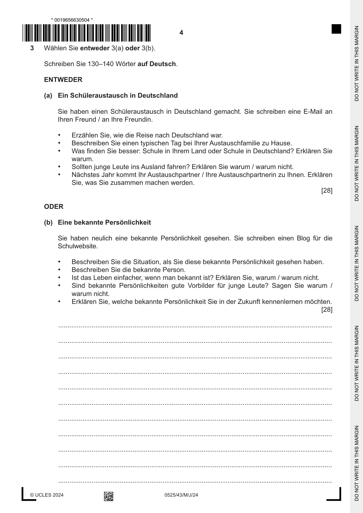 Cambridge IGCSE German - Foreign Language 0525 2024 May/June Paper 4 · Variant 3 question paper, page 4 of 8
