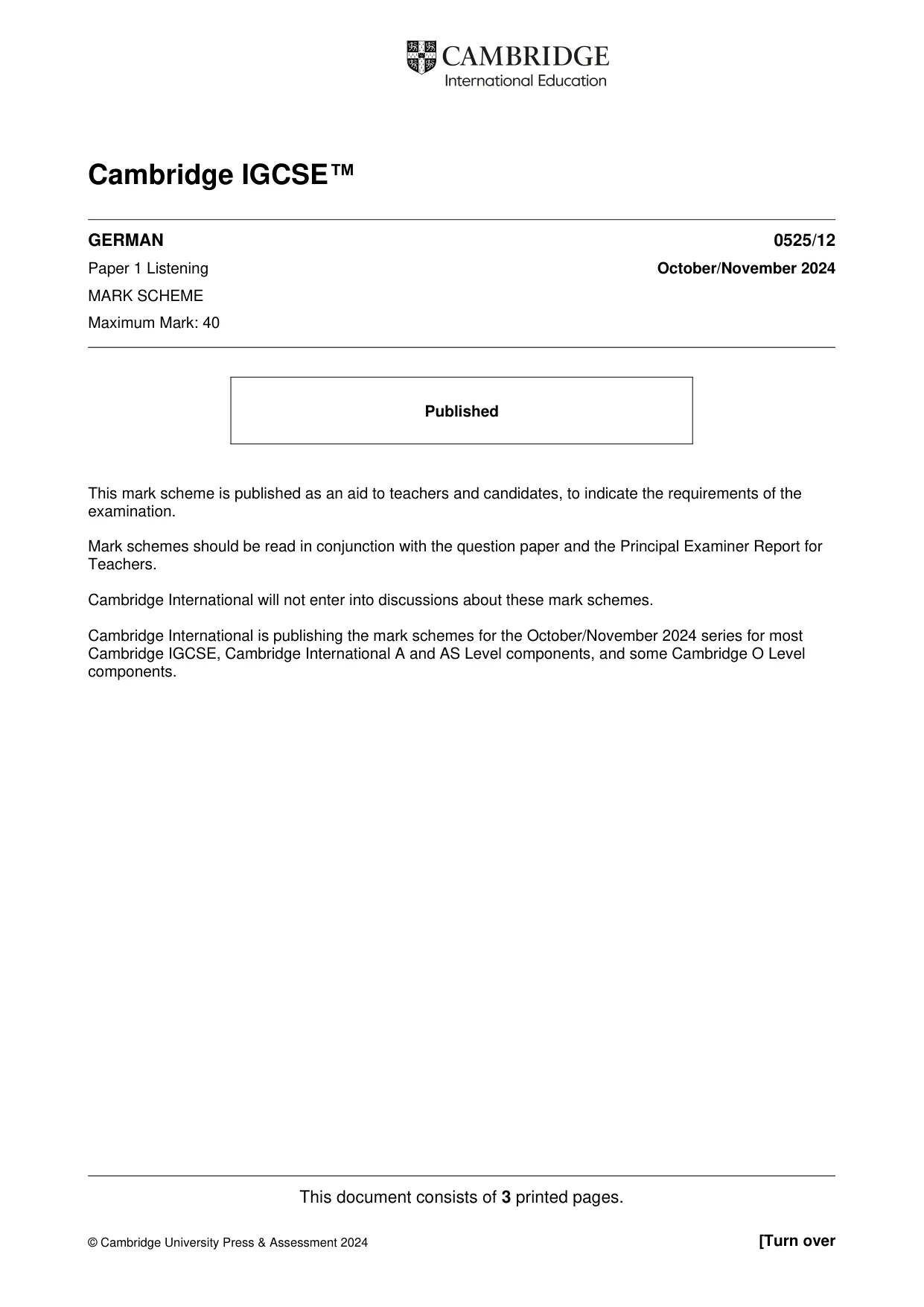 Mark scheme, page 1 of 3