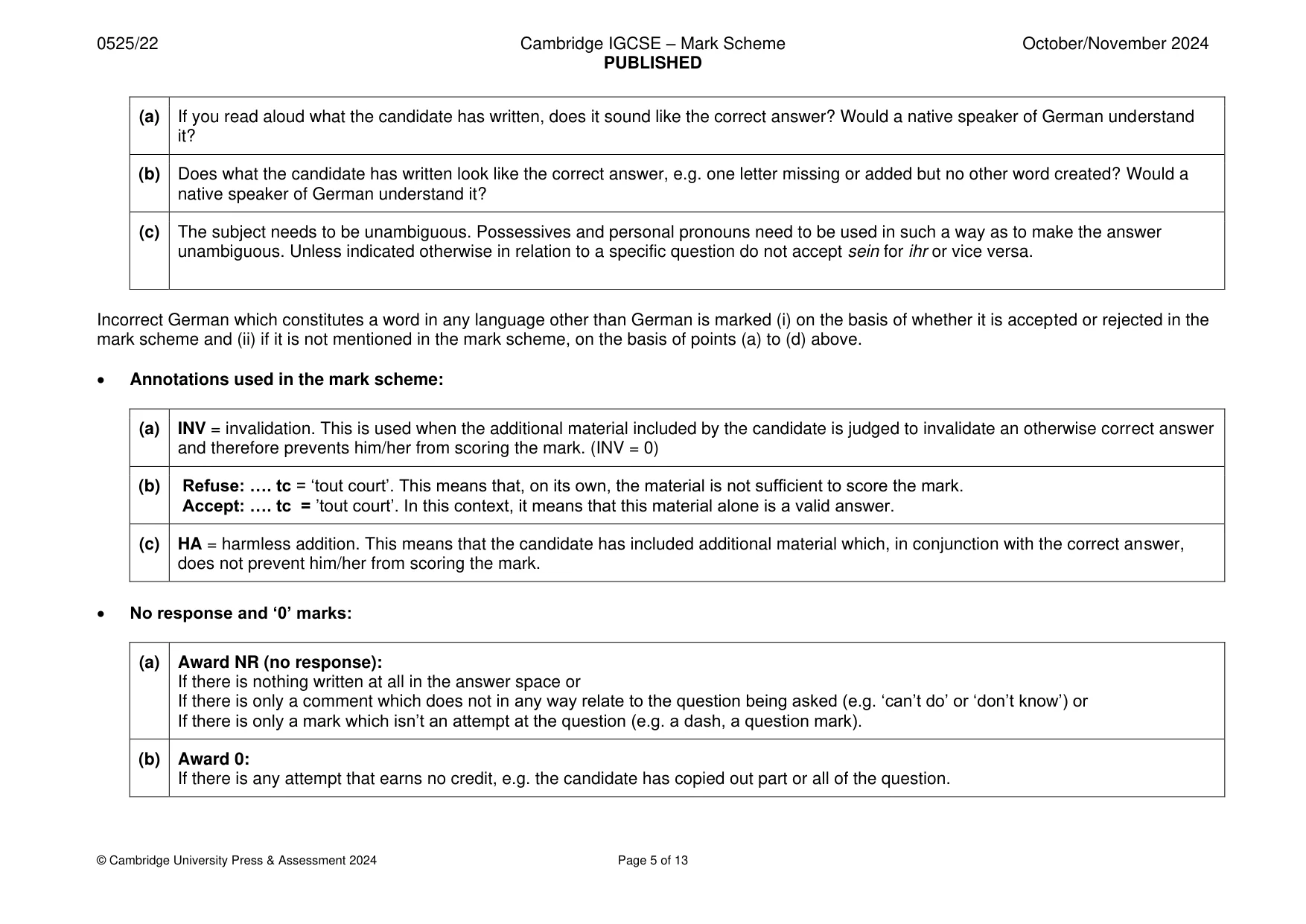 Mark scheme, page 5 of 13