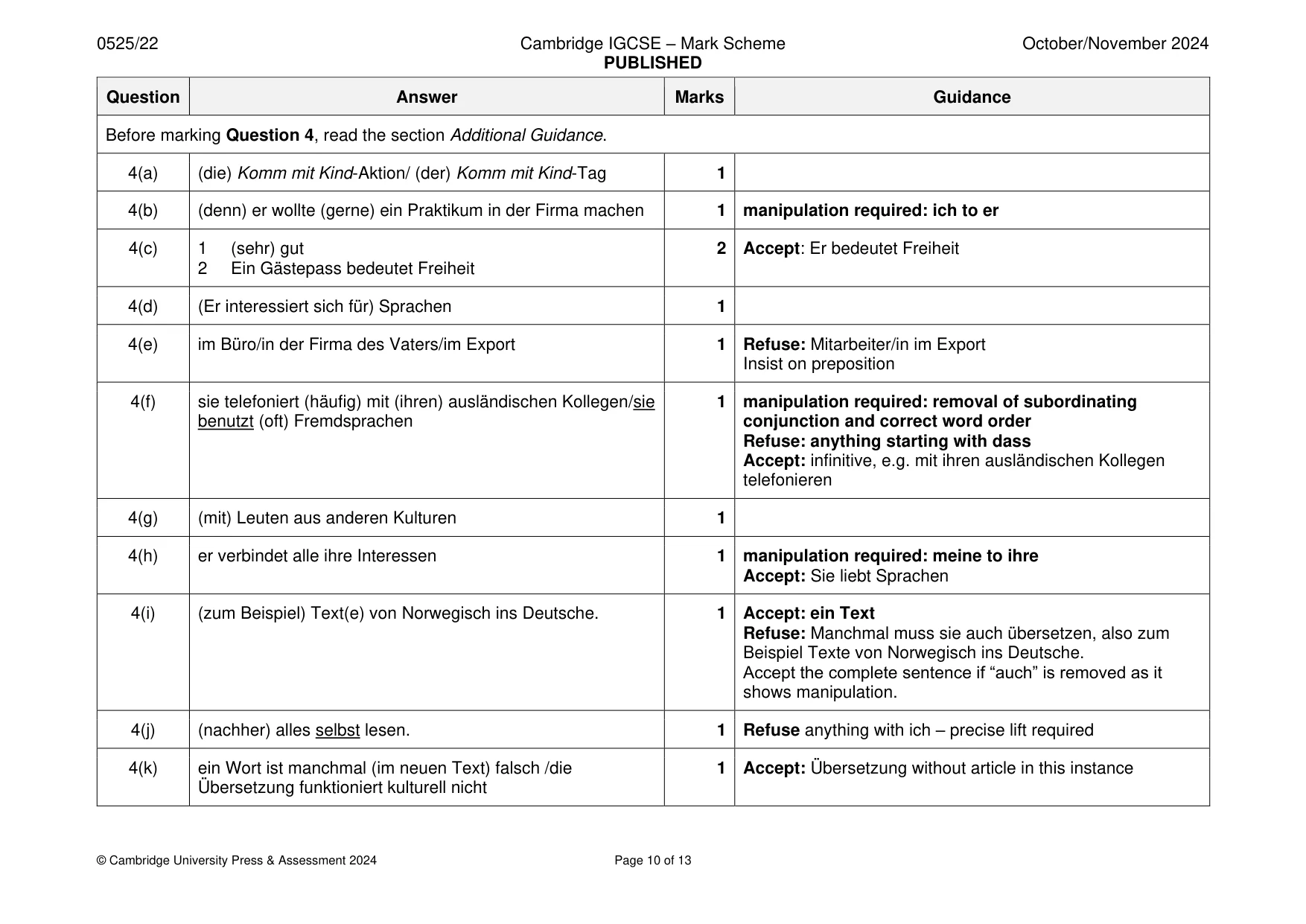 Mark scheme, page 10 of 13