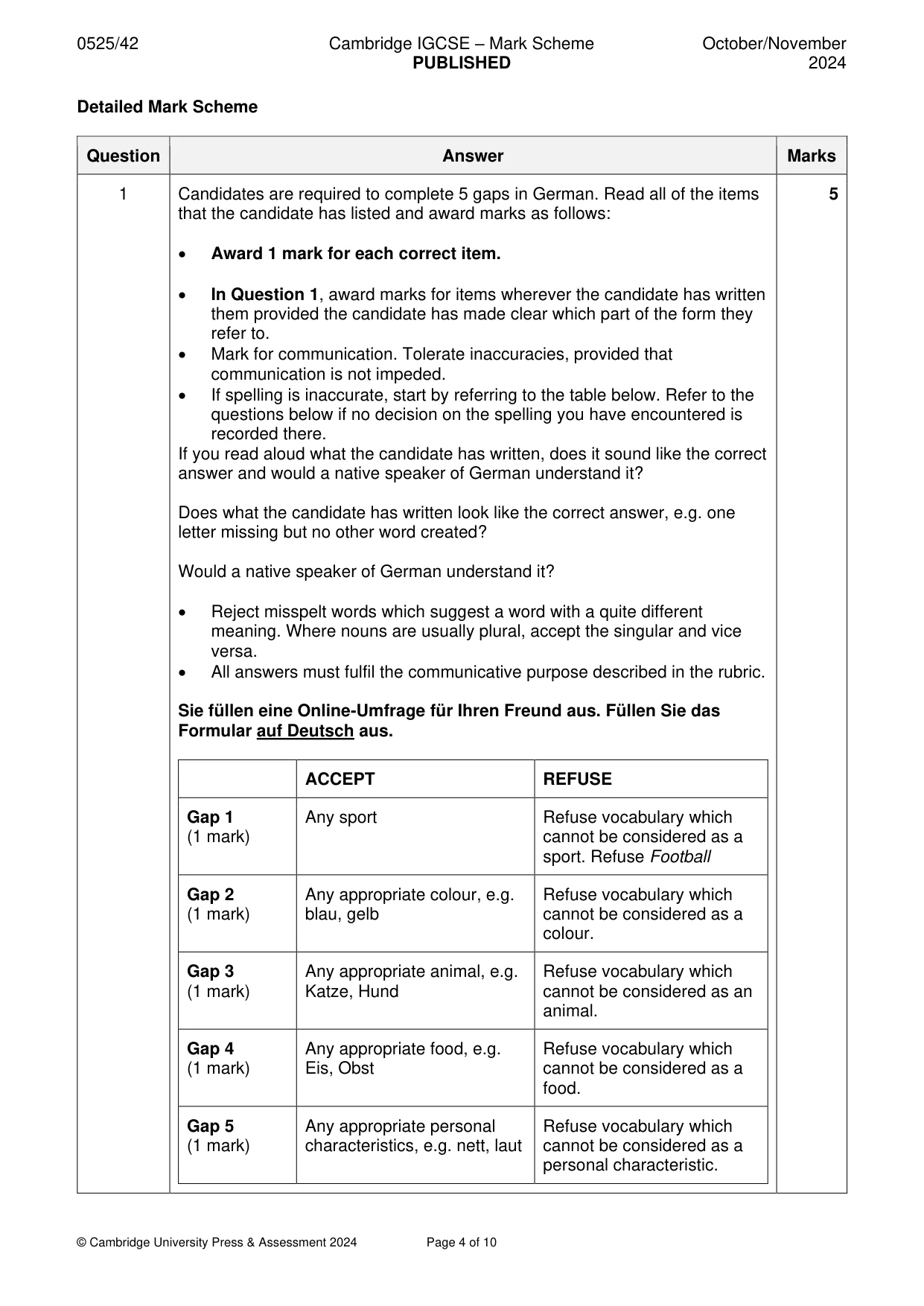 Mark scheme, page 4 of 10