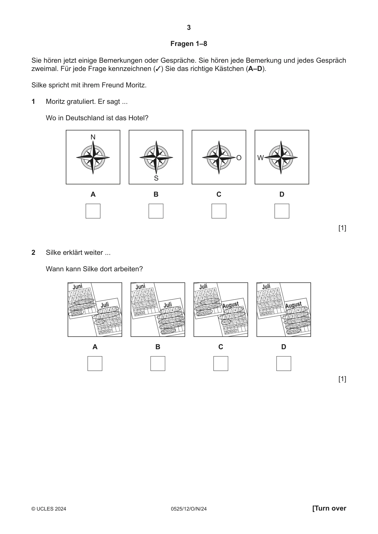 Cambridge IGCSE German - Foreign Language 0525 2024 Oct/Nov Paper 1 · Variant 2 question paper, page 3 of 16