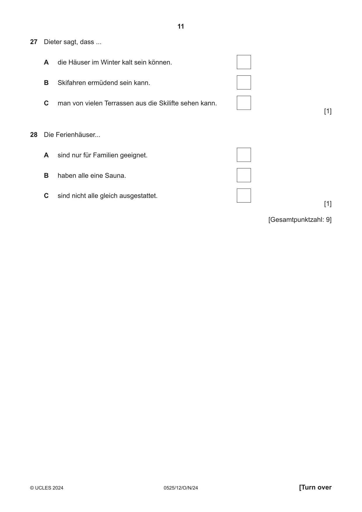 Cambridge IGCSE German - Foreign Language 0525 2024 Oct/Nov Paper 1 · Variant 2 question paper, page 11 of 16
