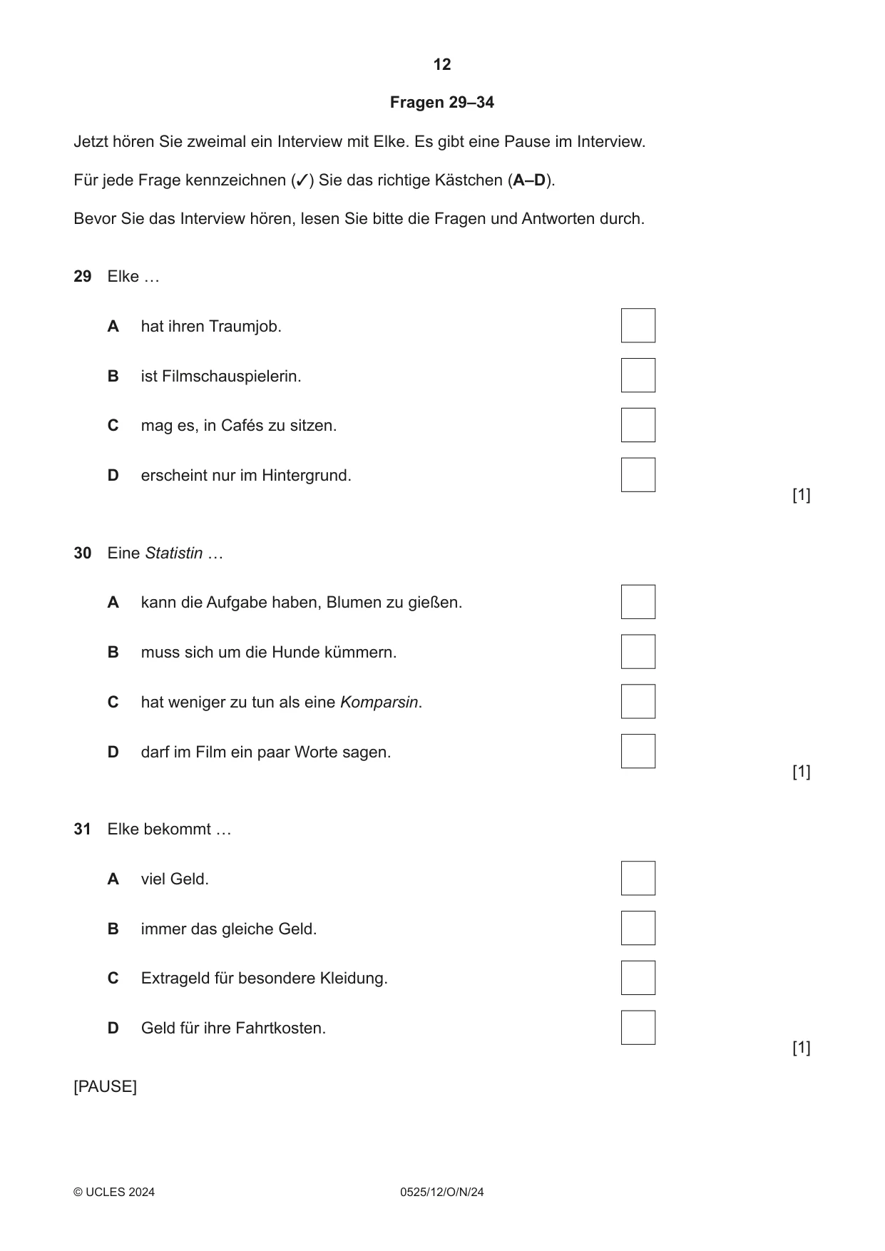 Cambridge IGCSE German - Foreign Language 0525 2024 Oct/Nov Paper 1 · Variant 2 question paper, page 12 of 16