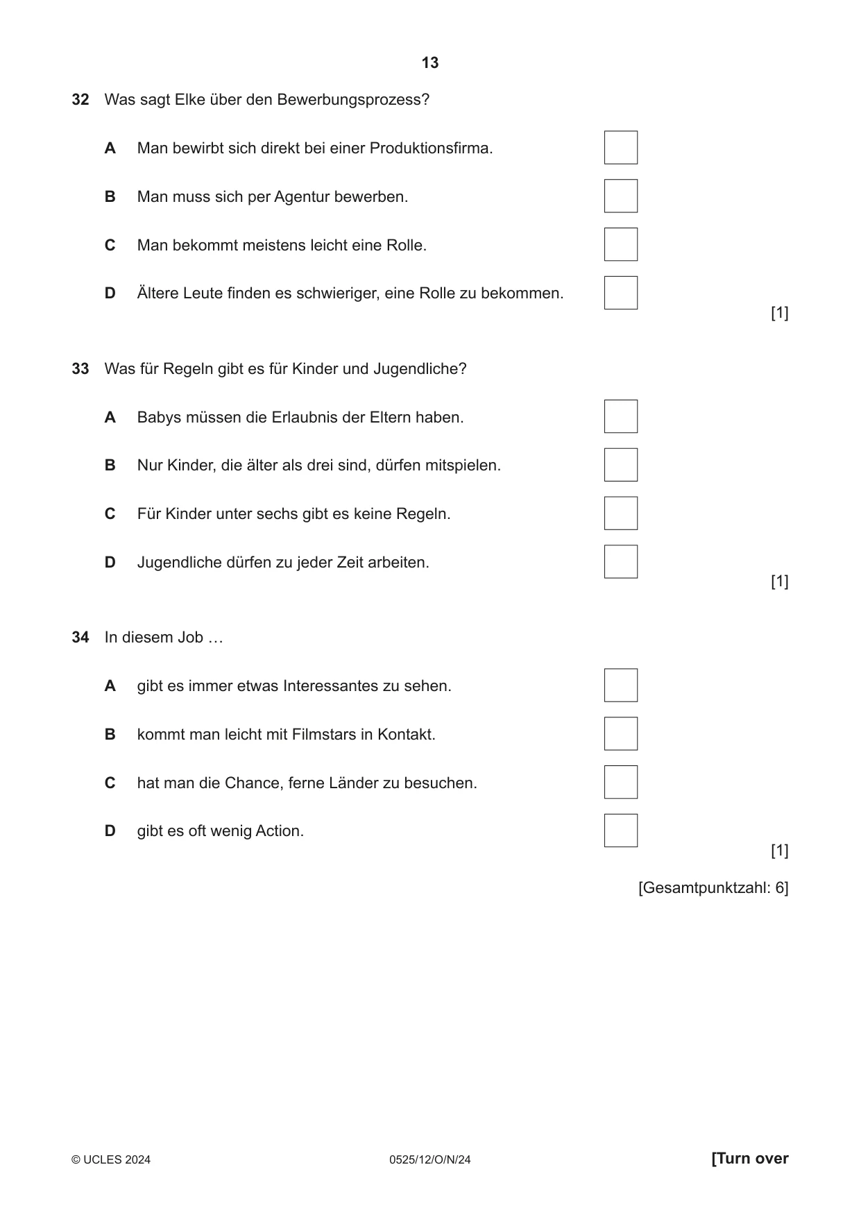 Cambridge IGCSE German - Foreign Language 0525 2024 Oct/Nov Paper 1 · Variant 2 question paper, page 13 of 16