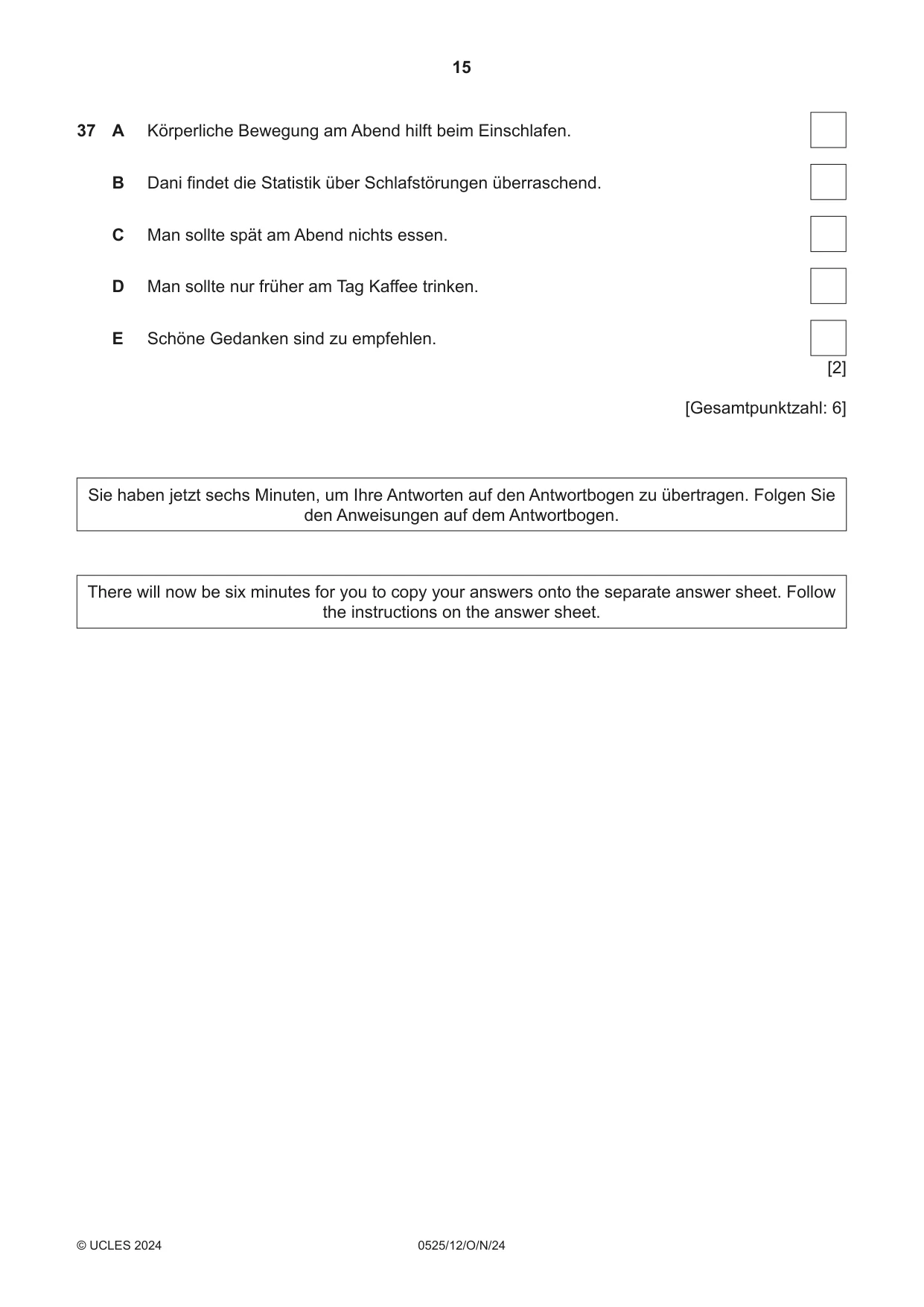 Cambridge IGCSE German - Foreign Language 0525 2024 Oct/Nov Paper 1 · Variant 2 question paper, page 15 of 16