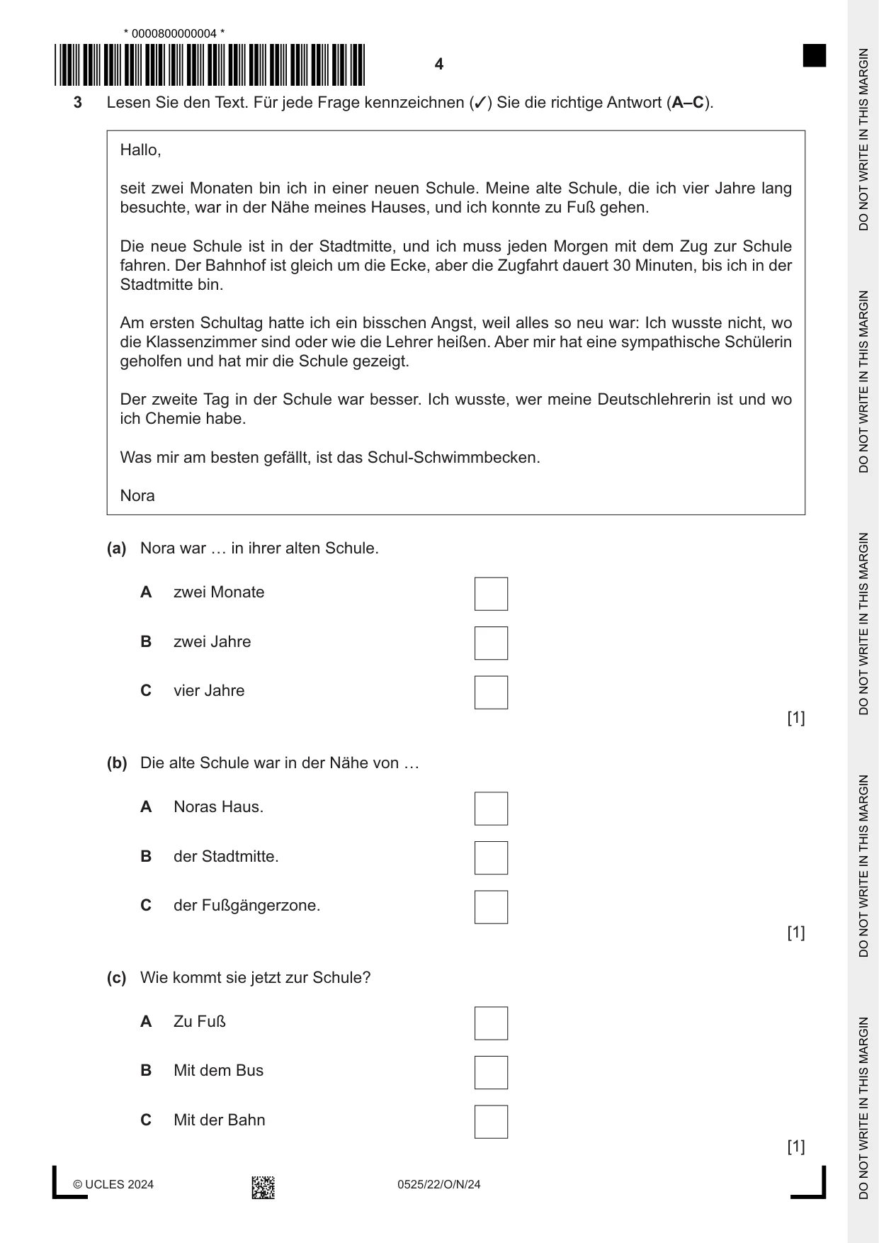 Cambridge IGCSE German - Foreign Language 0525 2024 Oct/Nov Paper 2 · Variant 2 question paper, page 4 of 12