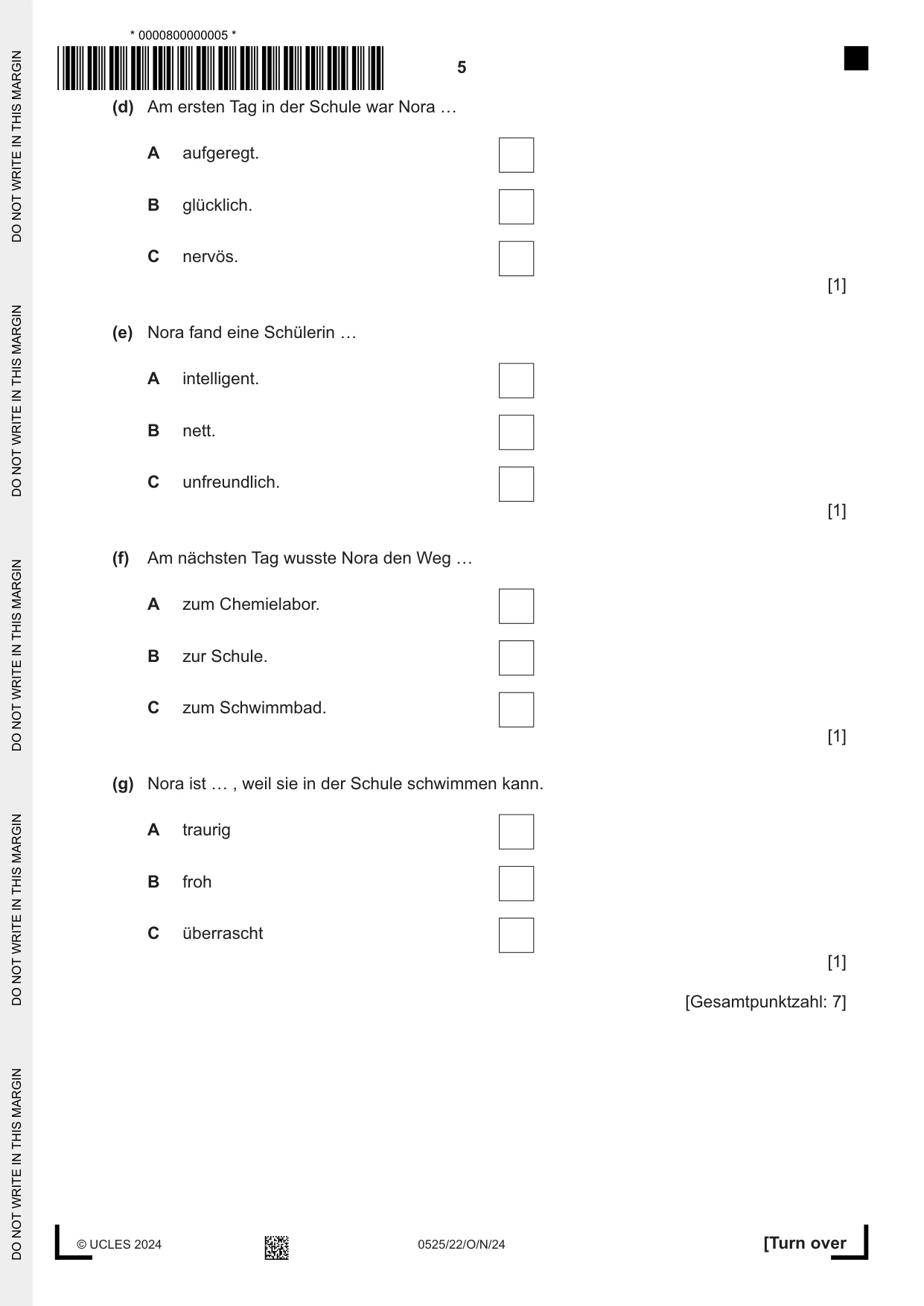Cambridge IGCSE German - Foreign Language 0525 2024 Oct/Nov Paper 2 · Variant 2 question paper, page 5 of 12