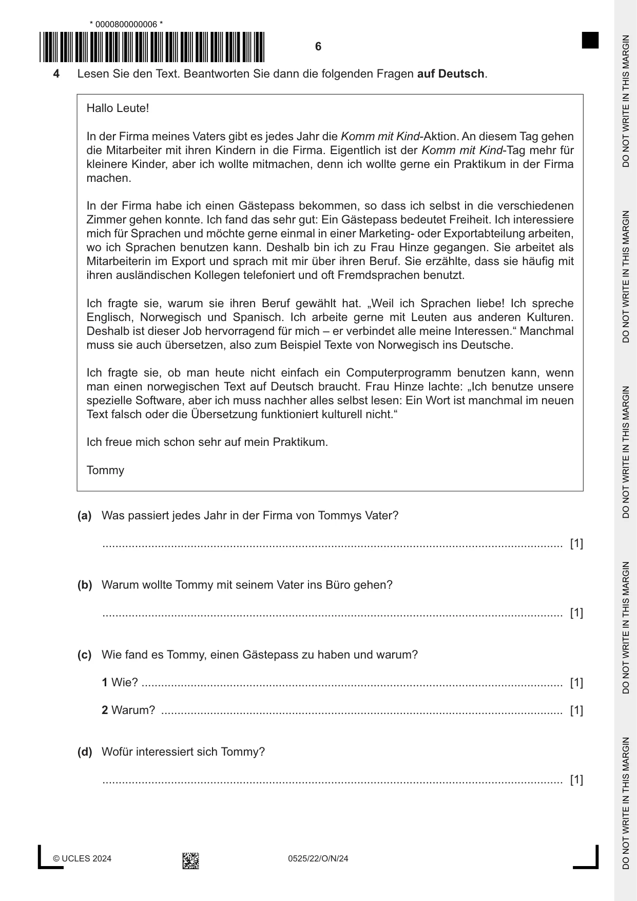 Cambridge IGCSE German - Foreign Language 0525 2024 Oct/Nov Paper 2 · Variant 2 question paper, page 6 of 12