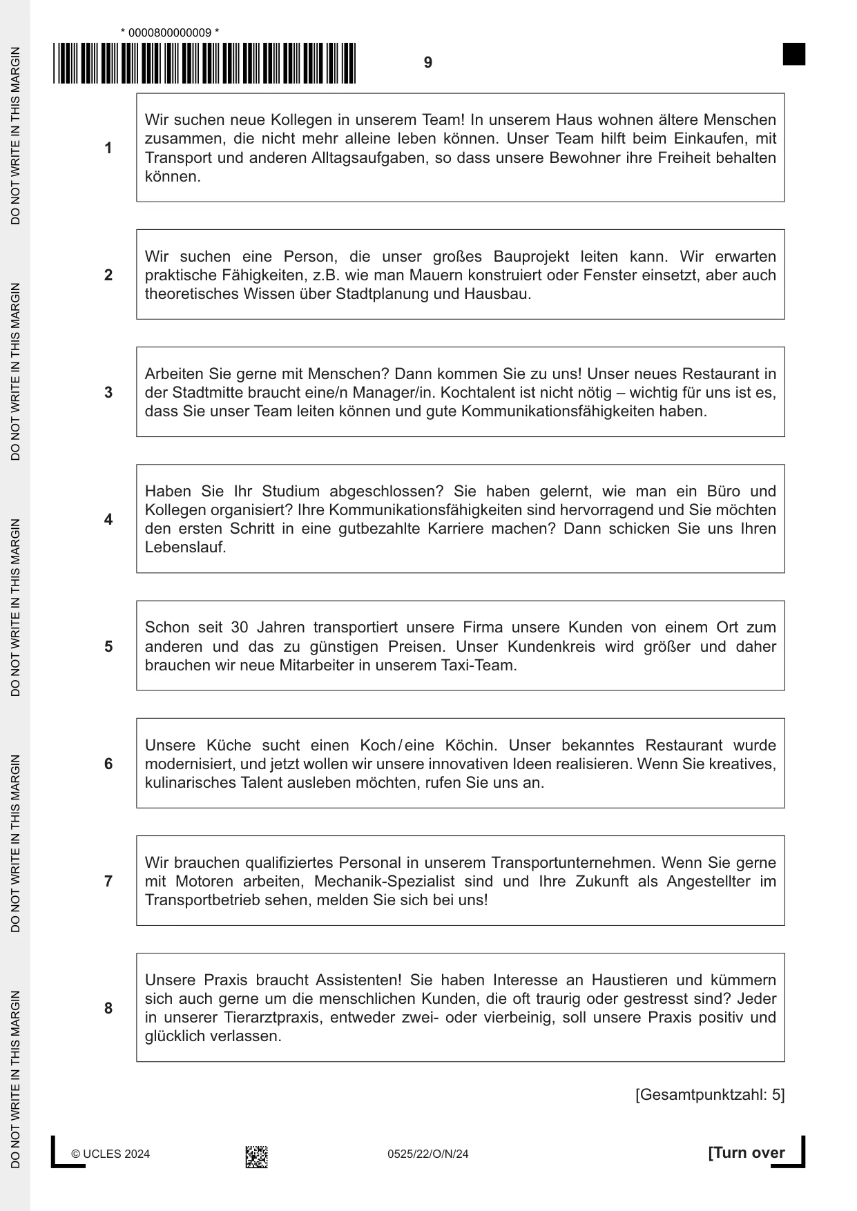 Cambridge IGCSE German - Foreign Language 0525 2024 Oct/Nov Paper 2 · Variant 2 question paper, page 9 of 12