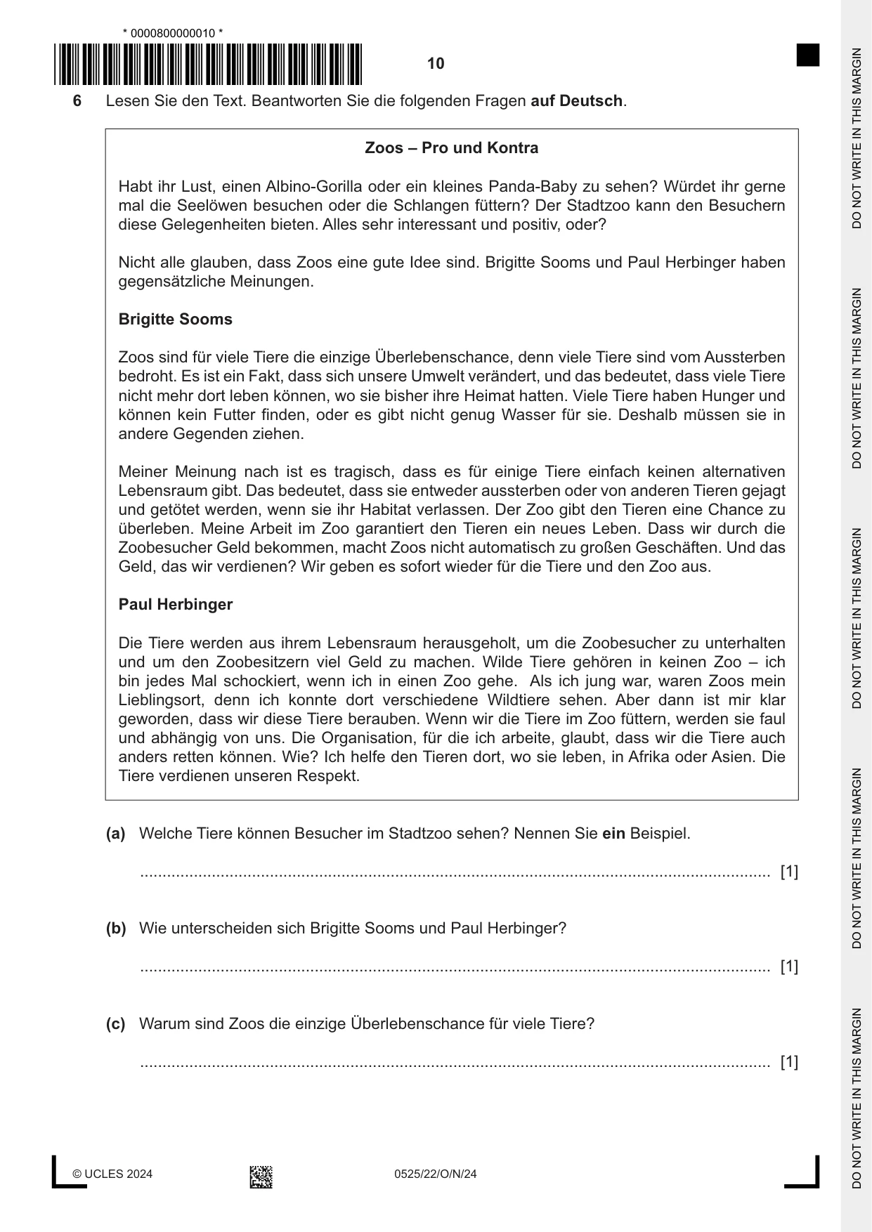 Cambridge IGCSE German - Foreign Language 0525 2024 Oct/Nov Paper 2 · Variant 2 question paper, page 10 of 12
