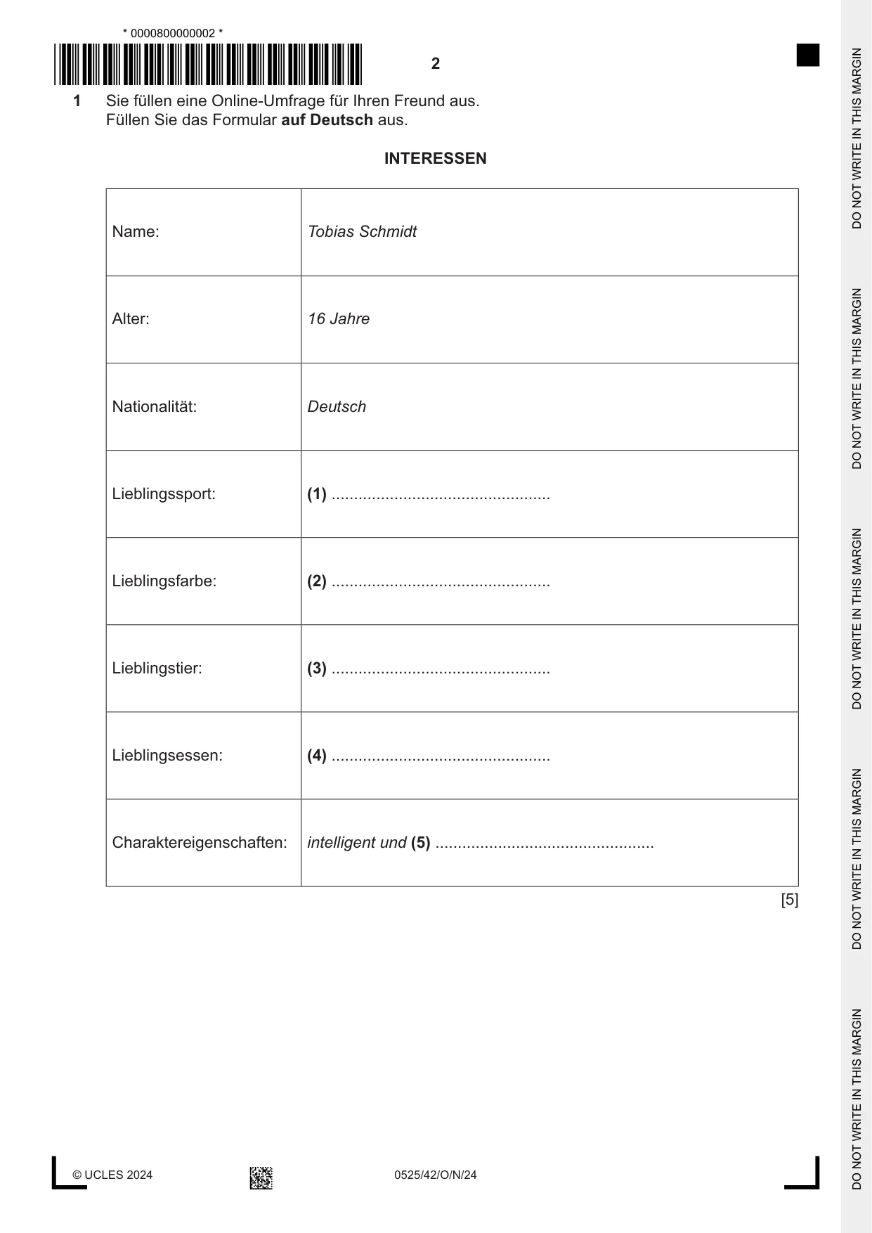 Cambridge IGCSE German - Foreign Language 0525 2024 Oct/Nov Paper 4 · Variant 2 question paper, page 2 of 8