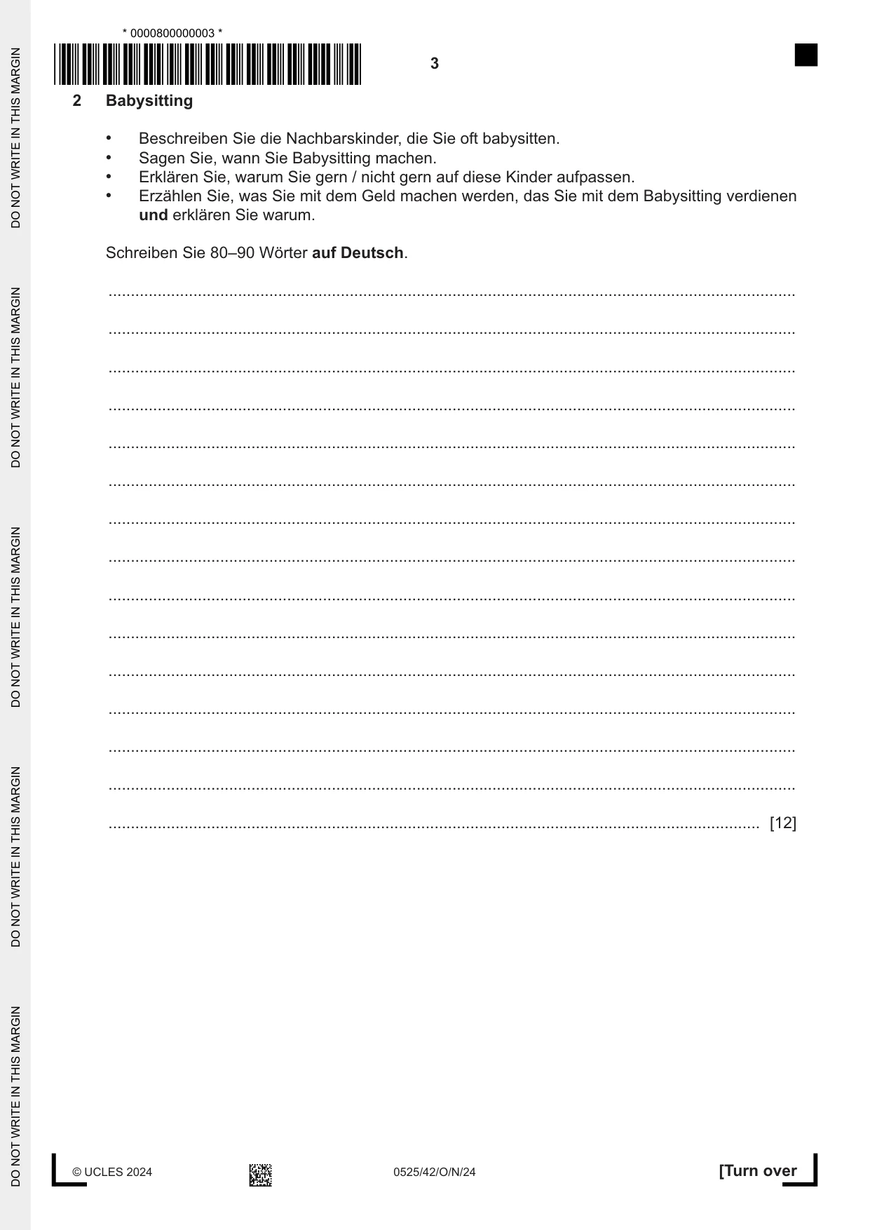 Cambridge IGCSE German - Foreign Language 0525 2024 Oct/Nov Paper 4 · Variant 2 question paper, page 3 of 8