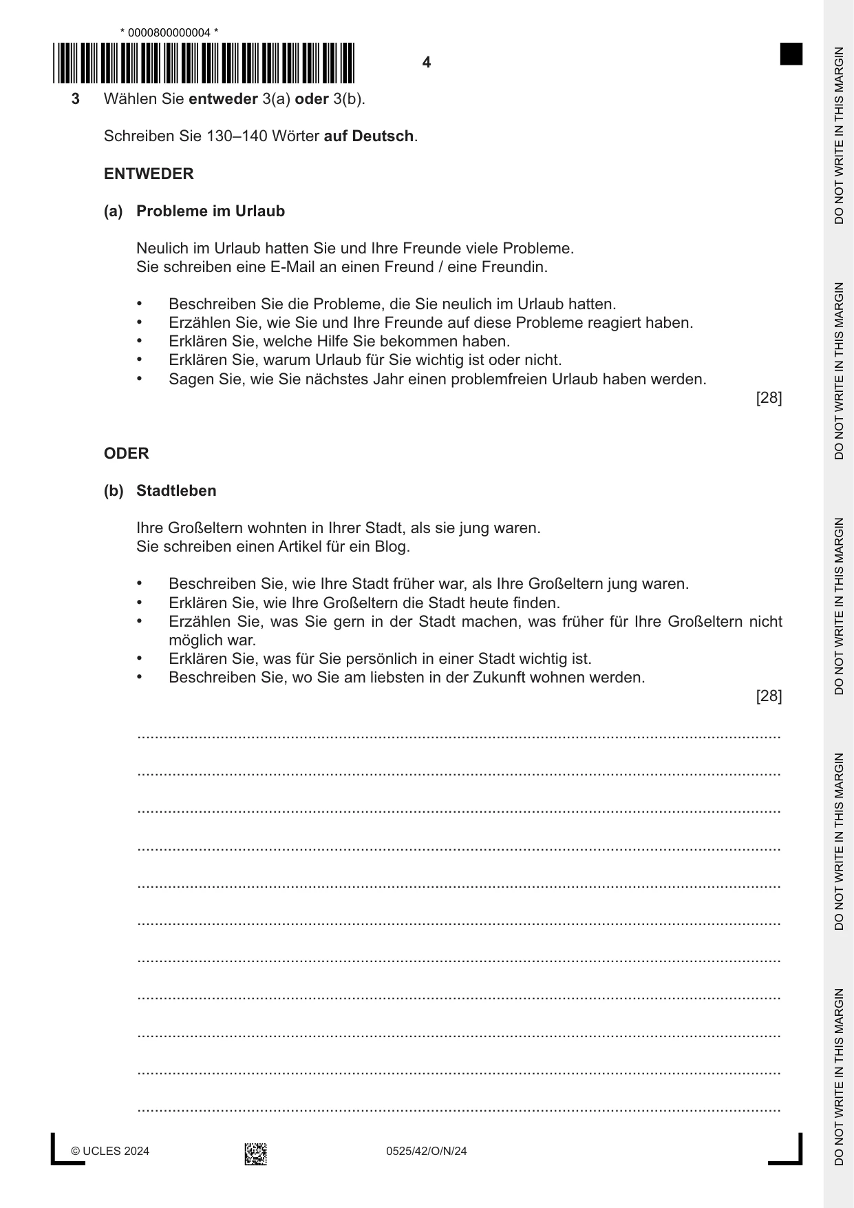Cambridge IGCSE German - Foreign Language 0525 2024 Oct/Nov Paper 4 · Variant 2 question paper, page 4 of 8