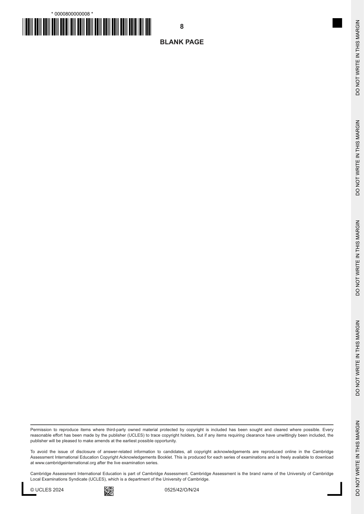 Cambridge IGCSE German - Foreign Language 0525 2024 Oct/Nov Paper 4 · Variant 2 question paper, page 8 of 8