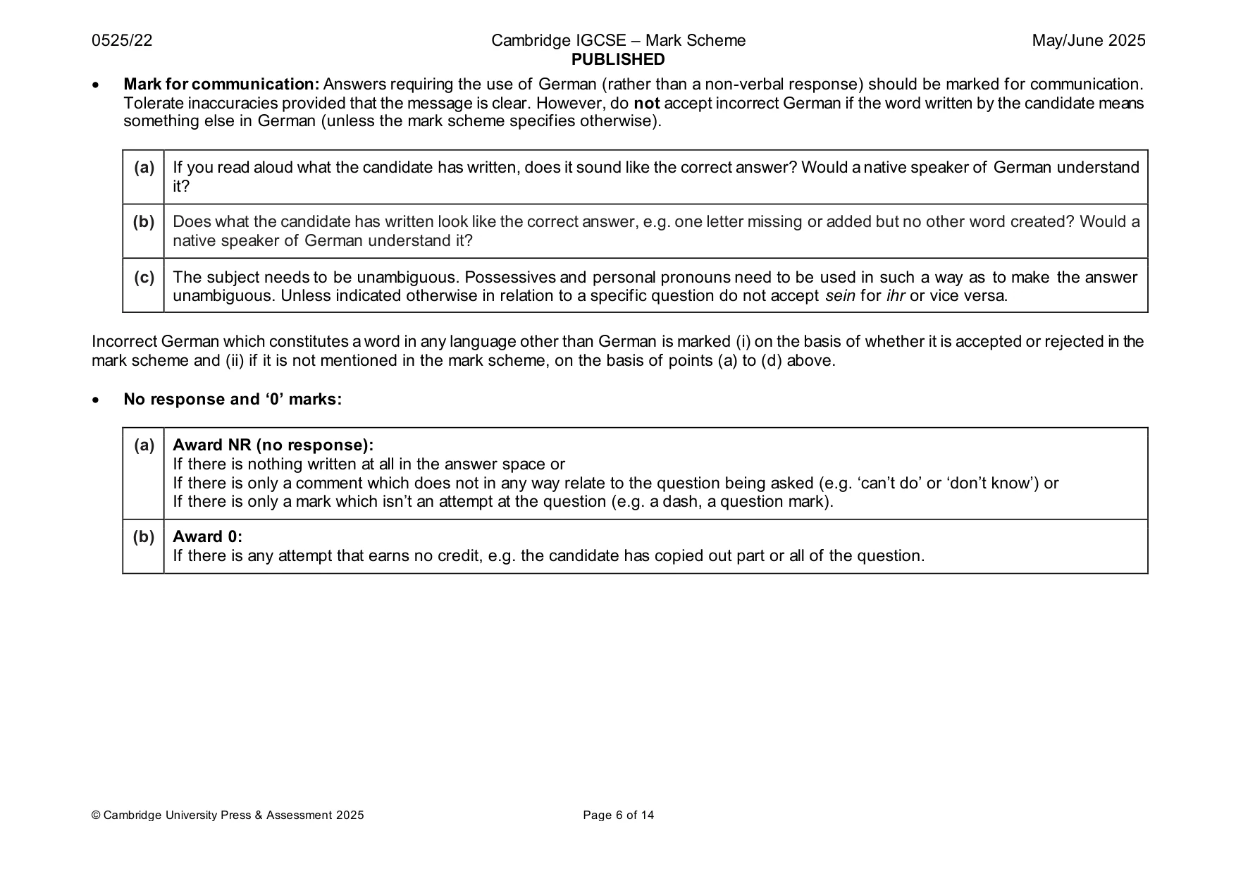 Mark scheme, page 6 of 14