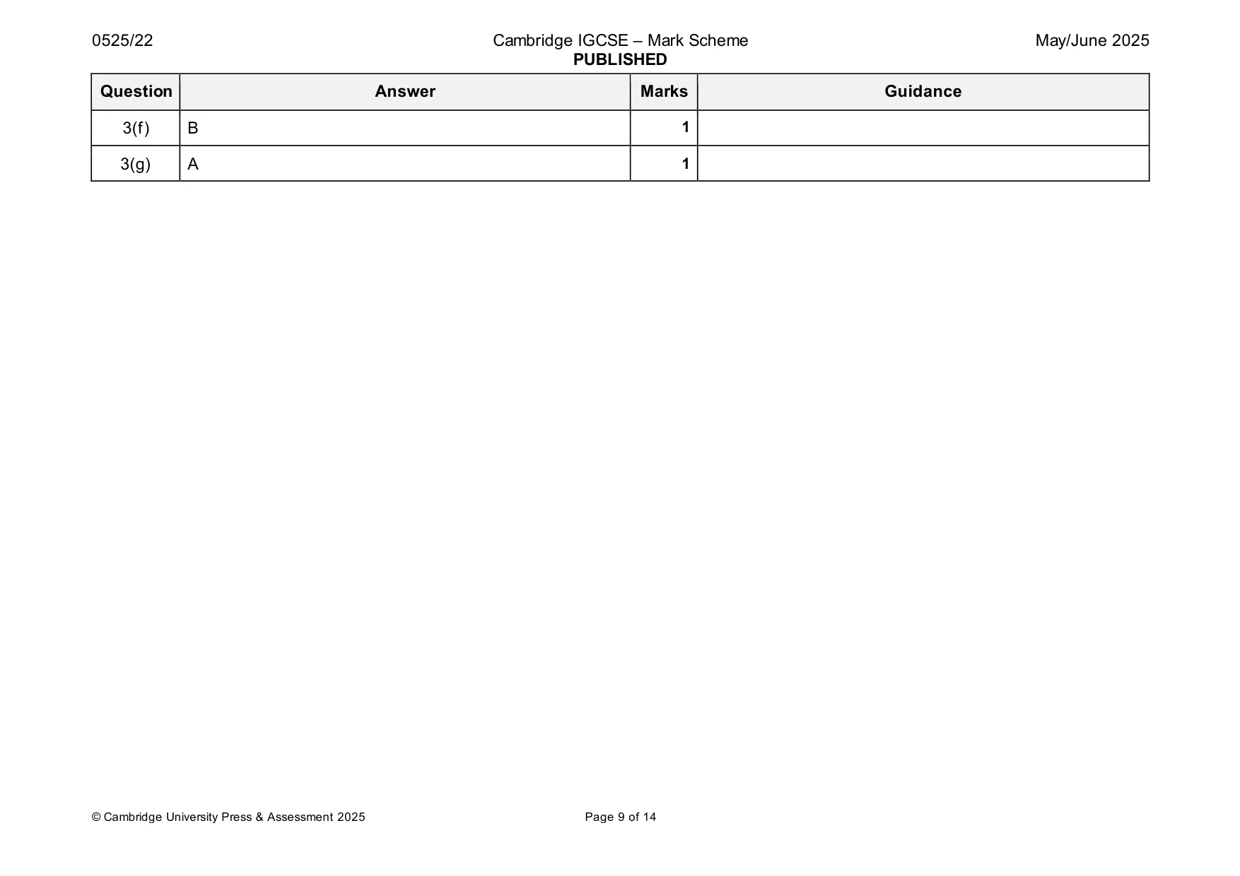 Mark scheme, page 9 of 14