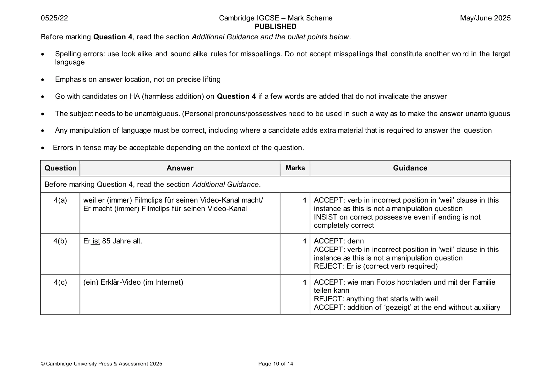 Mark scheme, page 10 of 14
