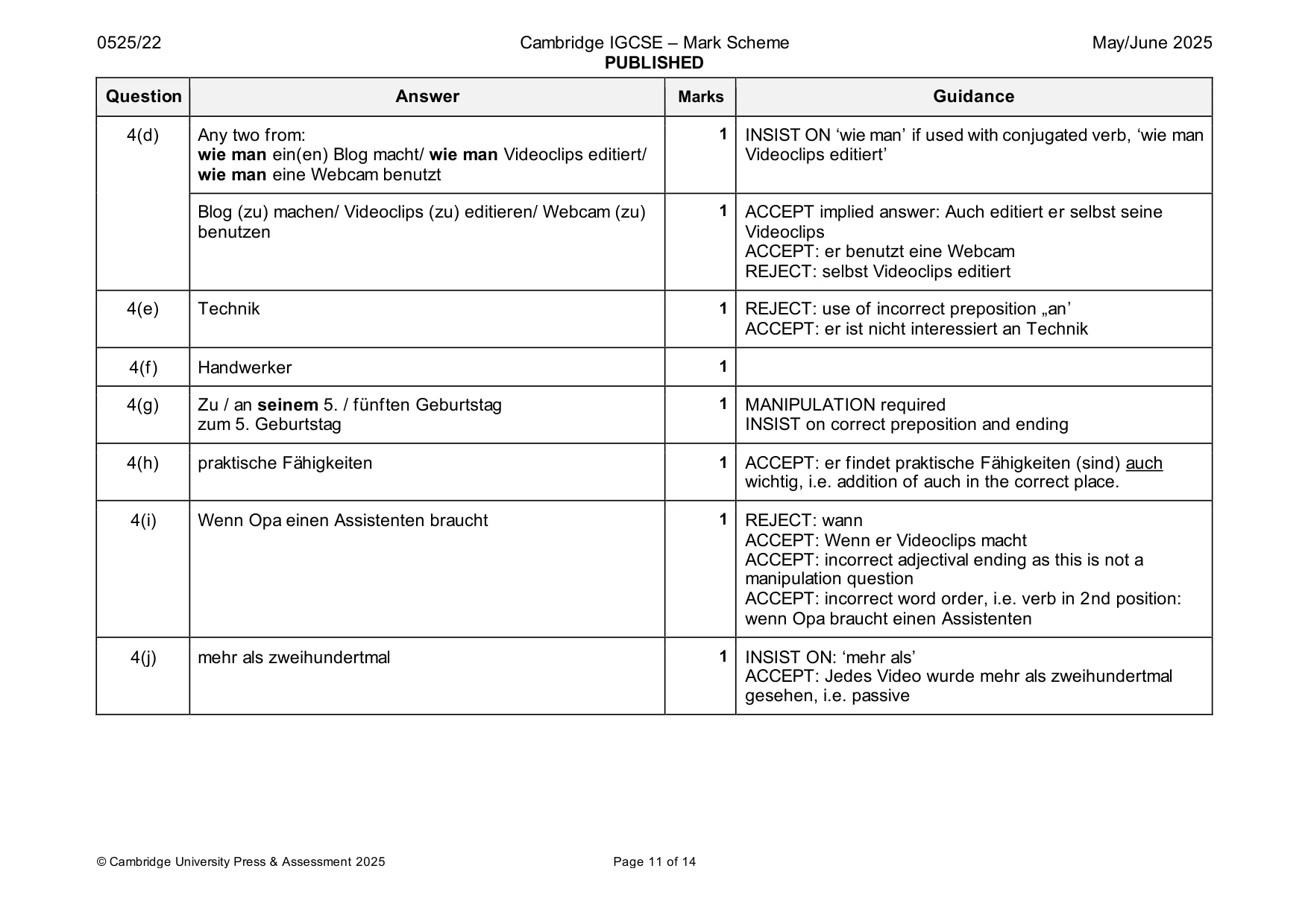 Mark scheme, page 11 of 14