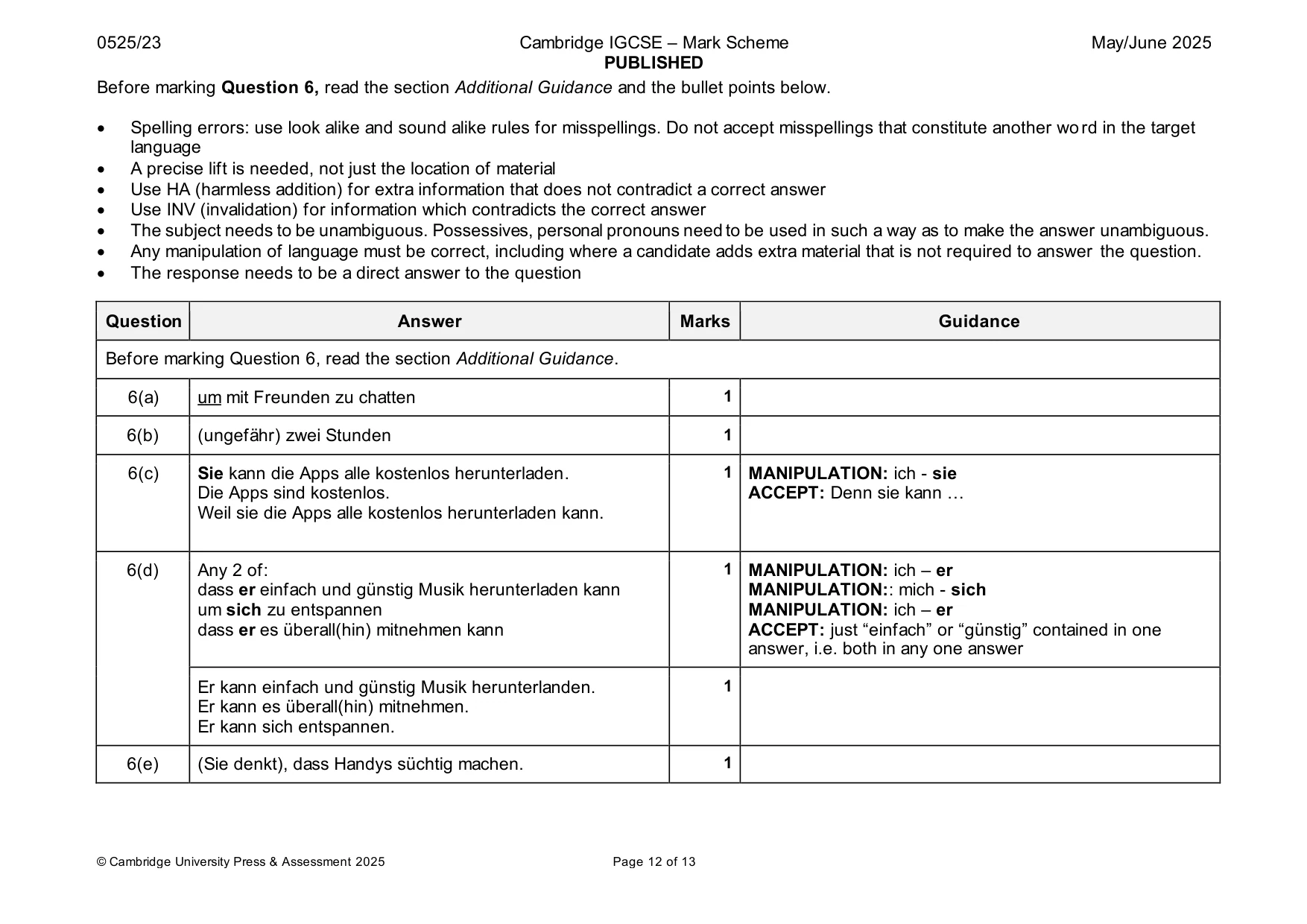 Mark scheme, page 12 of 13