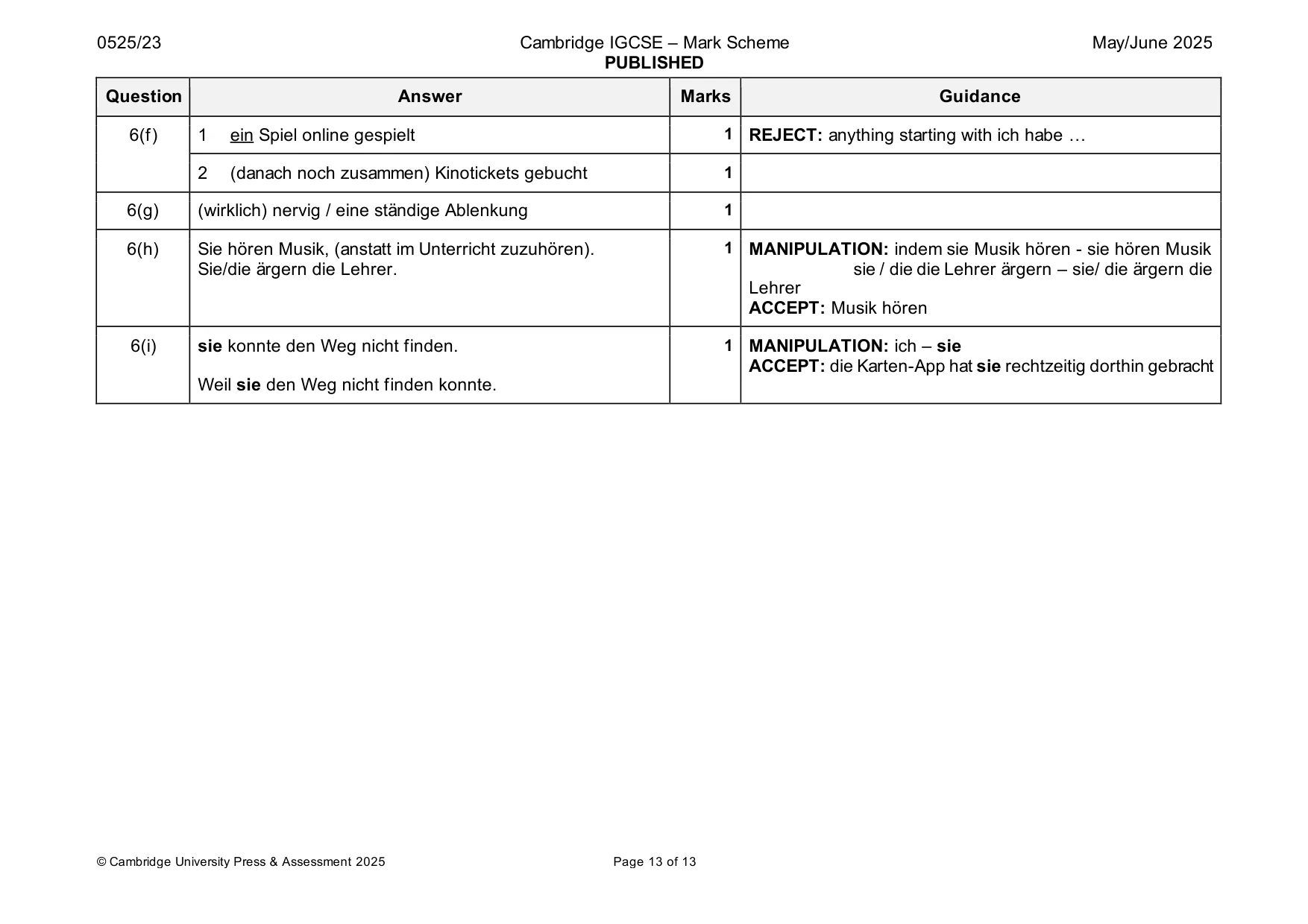 Mark scheme, page 13 of 13