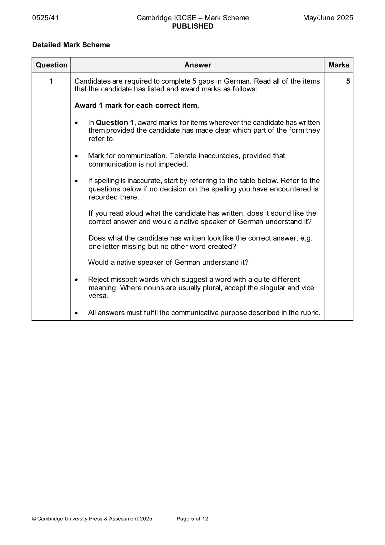 Mark scheme, page 5 of 12
