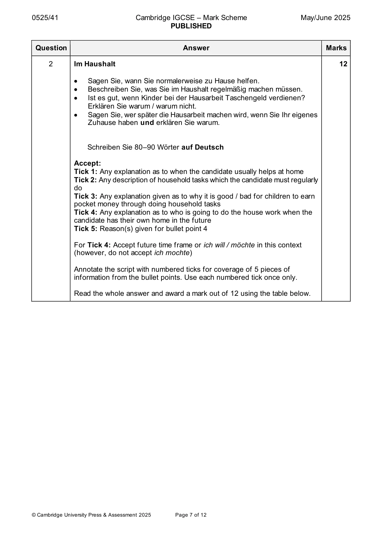 Mark scheme, page 7 of 12