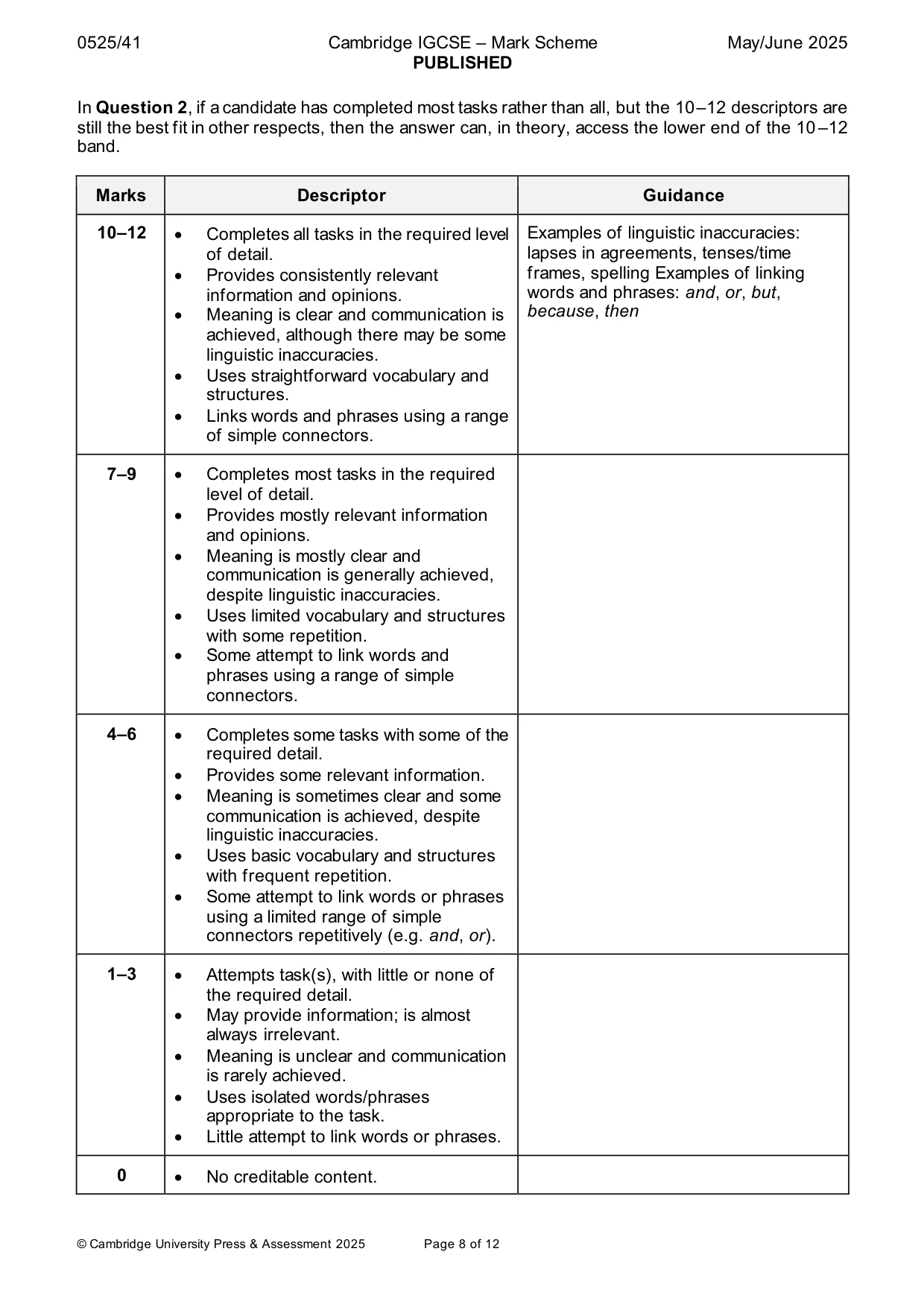 Mark scheme, page 8 of 12