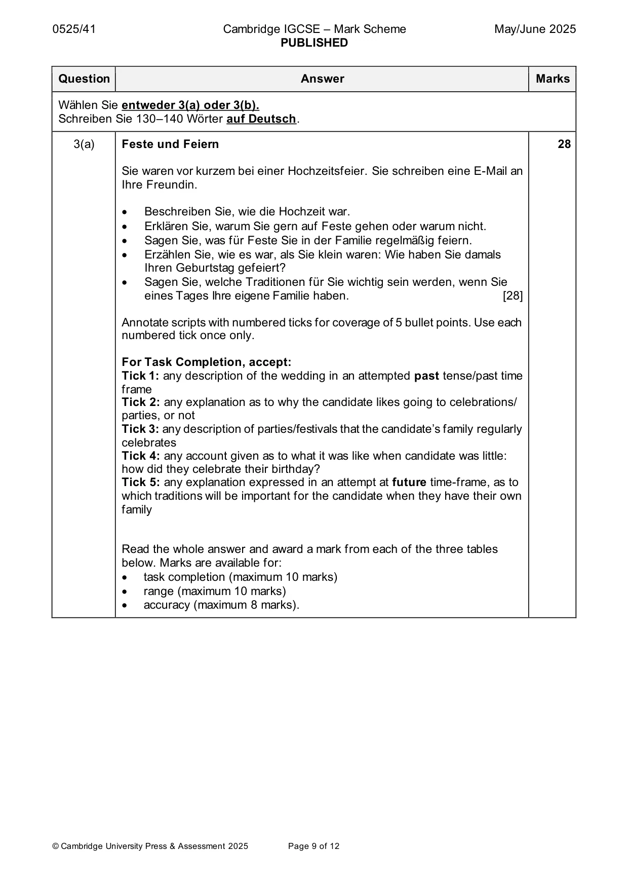 Mark scheme, page 9 of 12