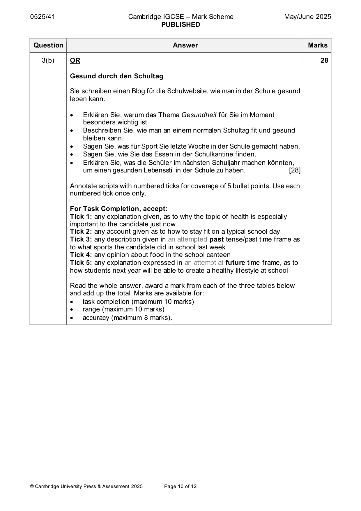 Mark scheme, page 10 of 12