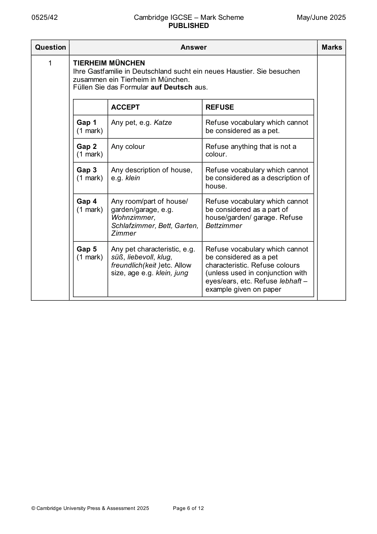 Mark scheme, page 6 of 12