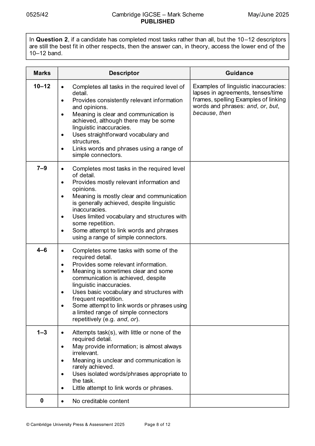 Mark scheme, page 8 of 12