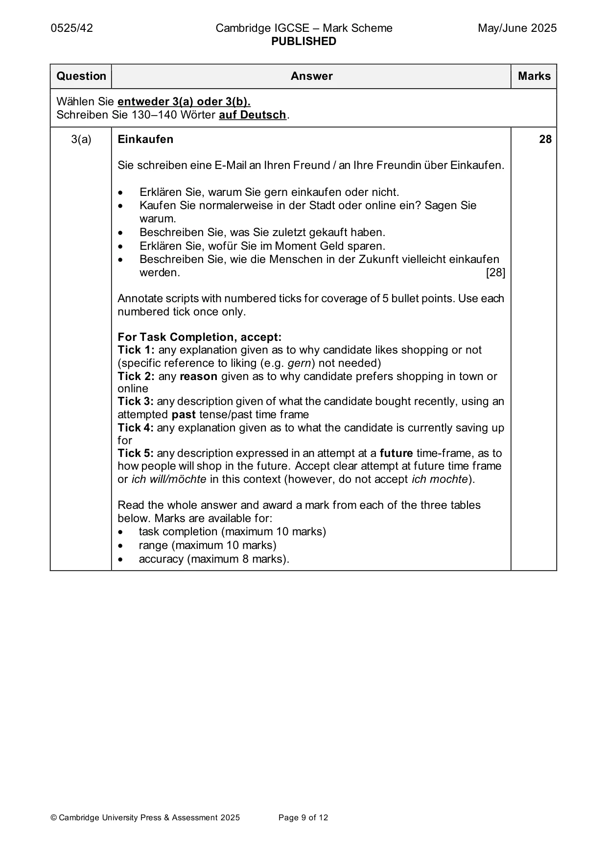 Mark scheme, page 9 of 12